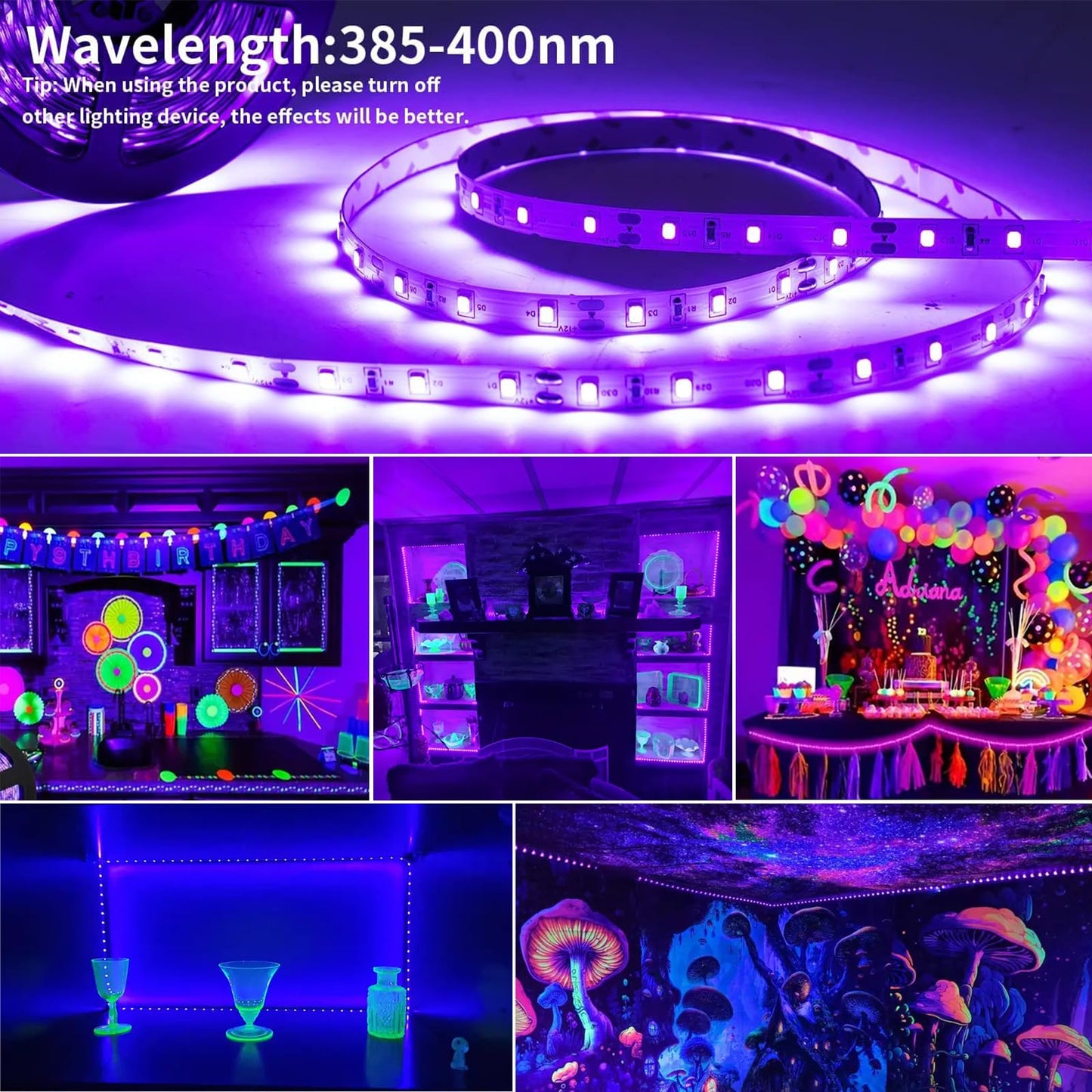 YQNLIFA 40FT Black Light Strip, 720 LED Flexible Adhesive UV Light for Halloween, Neon Party, Resin Curing, Posters & Glow Decor