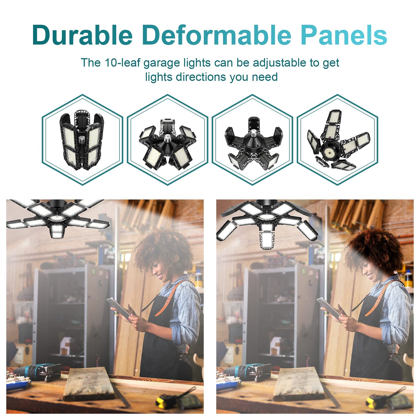 Nexillumi 2-Pack 180W LED Garage Lights, 36000LM, 6000K, E26/E27 Base, 10+1 Adjustable Panels for Workshop, Garage, Basement