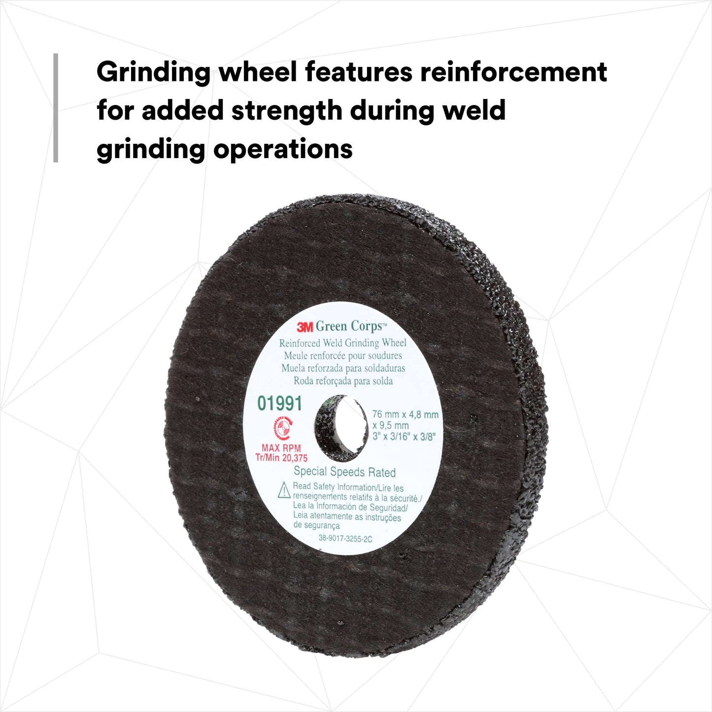 3M Green Corps Reinforced Weld Grinding Wheel 01991, 3 in, .22" x 3/8" 5 Pack Heavy Duty, Resin Bonded, Long Lasting Wheel for Fast Cut, Auto Body