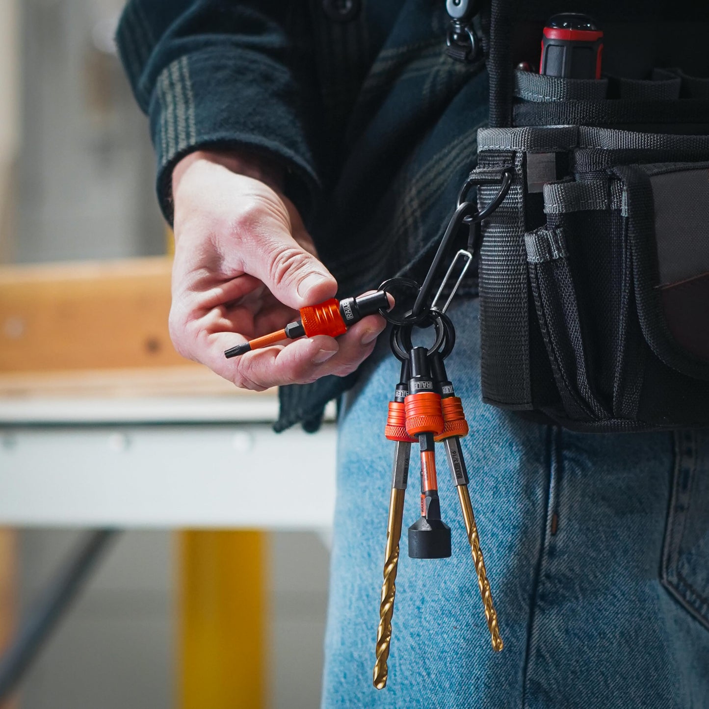 Railer 5pc 1/4" Hex Bit Holder Keychain - Quick Release Nut Driver, Screwdriver & Drill Bit Holders with Carabiner