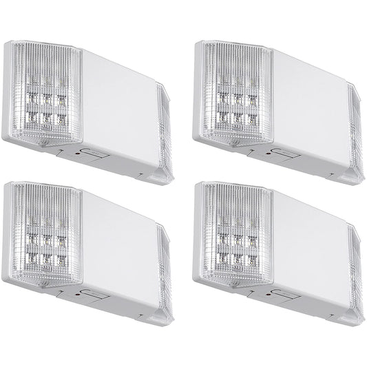 TORCHSTAR LED Emergency Lights, UL Listed, Hardwired Exit Fixtures with Battery Backup, Two Heads, AC 120/277V, 4-Pack