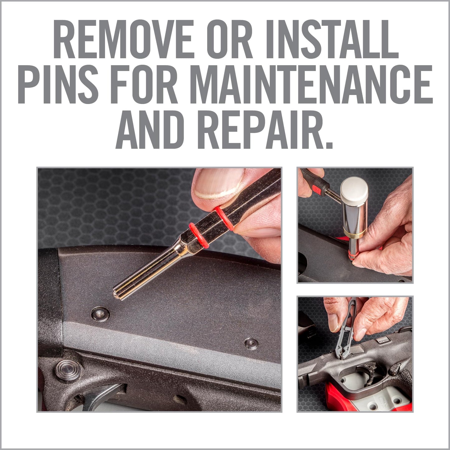 Real Avid Roll Pin Punch Set with 10 Nickel-Plated Punches, 4 Hammer Heads & Non-Slip Magnetic Bench Block – Brass, Steel, Rubber, Nylon