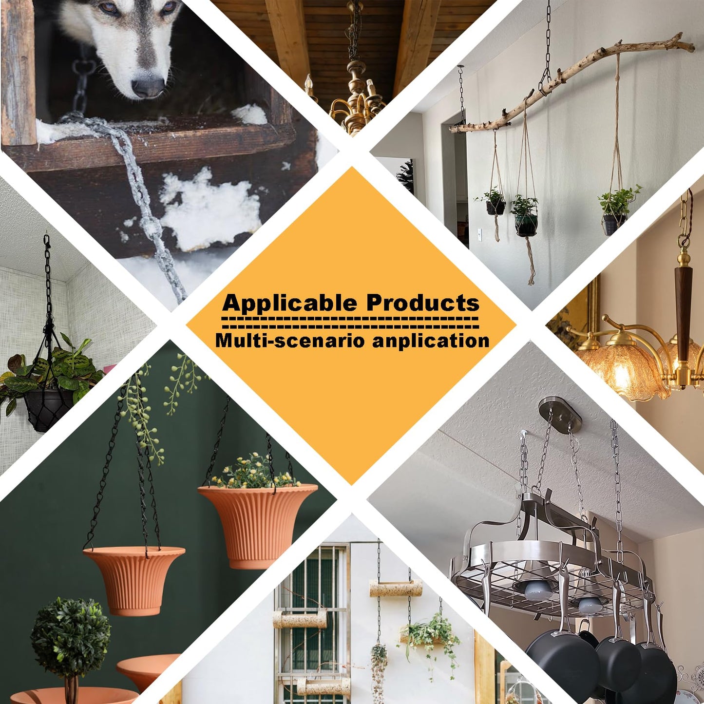 Arncmiv Pendant Light Fixture Chain,Heavy Duty Chain for Light Fixture,Black Ceiling Light Fixture Extra Lighting Chains (Black,12 inch)