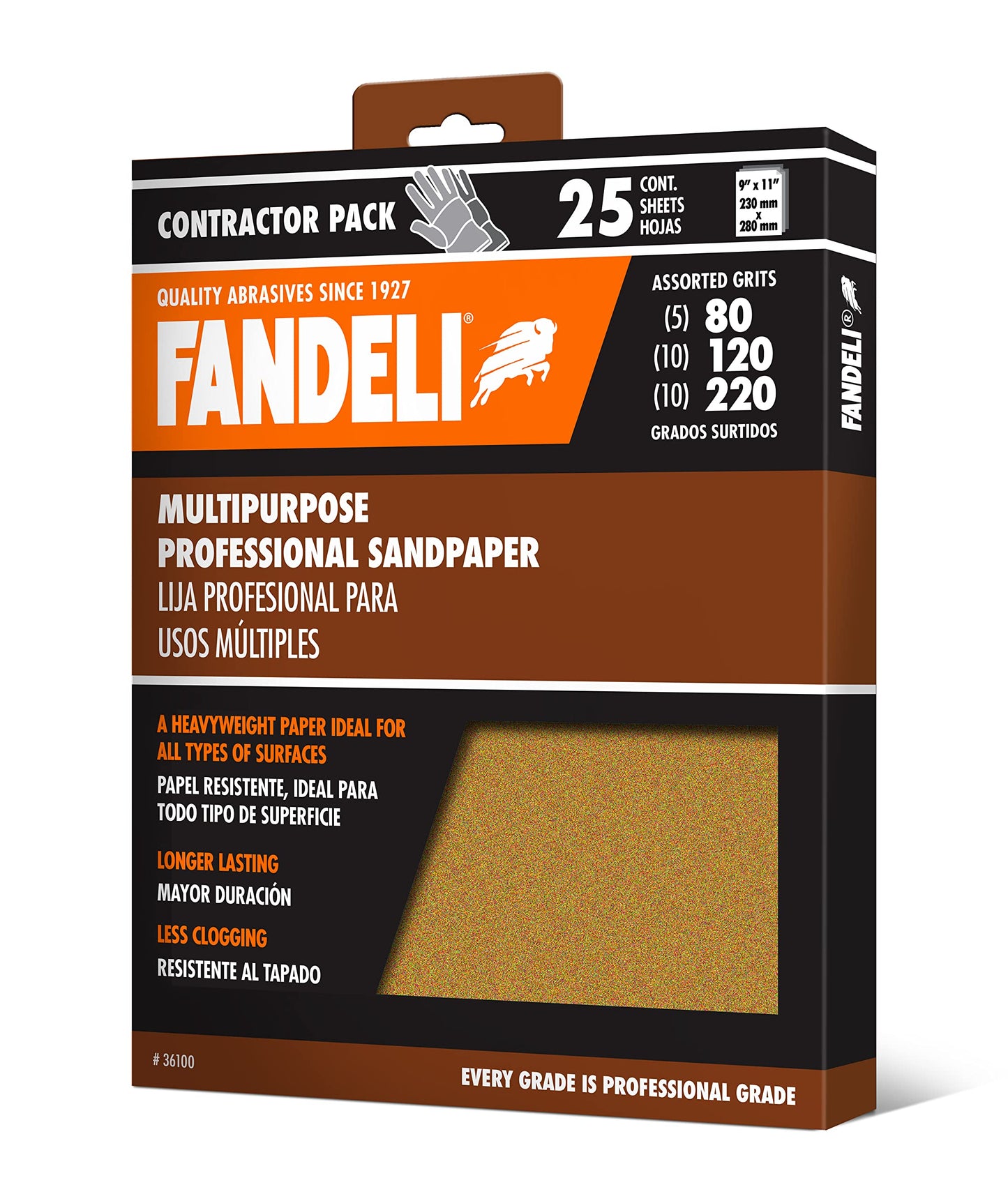 Fandeli Multi-Purpose Sanding Paper, 25 Sheets 9"x11", Assorted Grits 80/120/220, Ideal for Wood & Metal, Hand or Orbital Sanding