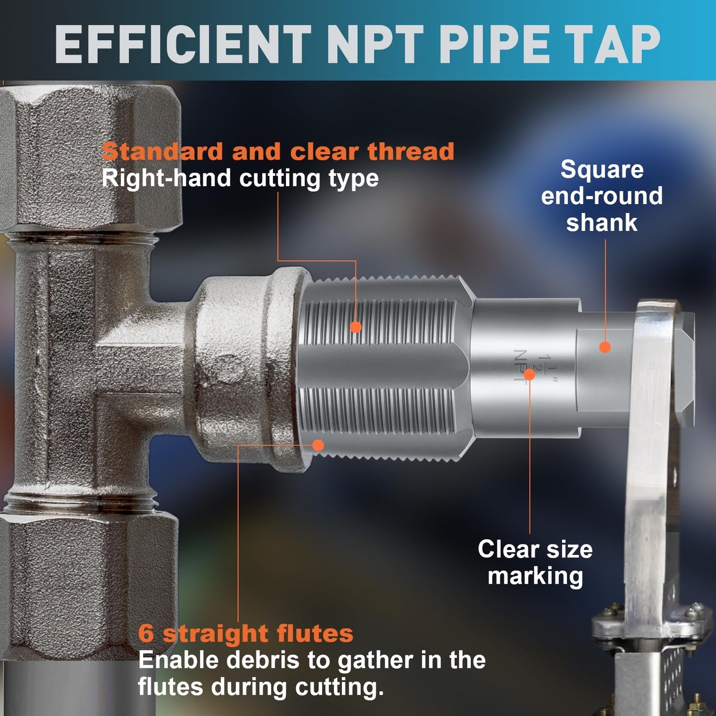 1-1/2"-11-1/2 NPT Pipe Tap Set, Precision Carbon Steel Pipe Threading Tool for Cleaning & Re-Threading Damaged or Jammed Pipes, with Plastic Case