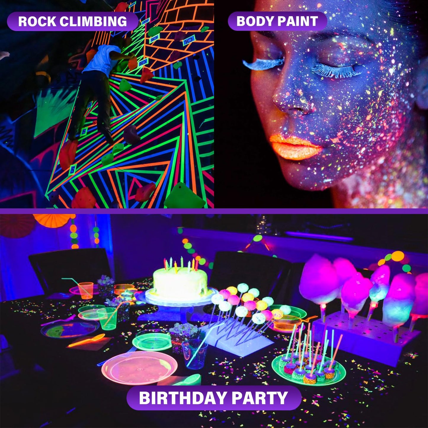 Rechargeable Black Light, Battery Powered Blacklight, Cordless 395nm Ultraviolet Flood Light for Neon Glow Party,Halloween,Body Painting,2 Packs