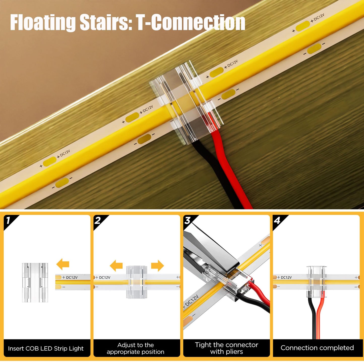 **DEIGCYU Motion-Activated LED Stair Lighting Kit DE-320, 42” Cuttable Strip Lights for Indoor Floating & Cantilever Stairs, Warm White 3000K, 14 Steps**