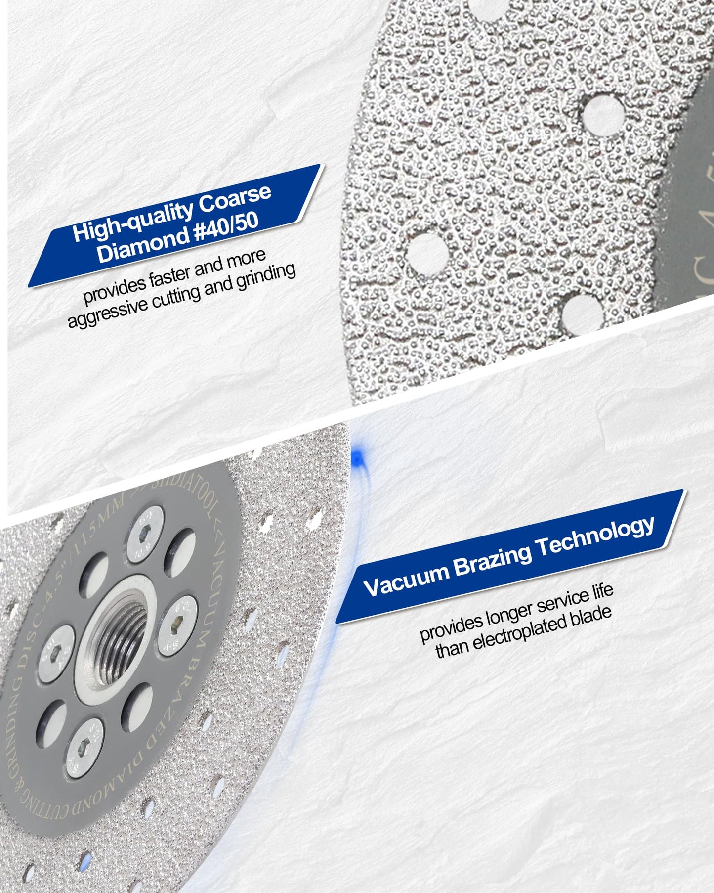 SHDIATOOL 4-1/2" Diamond Grinding Disc, 5/8-11 Arbor, Double-Sided Vacuum Brazed, Fast Cutting & Shaping for Marble & Ceramic, Grit 40/50