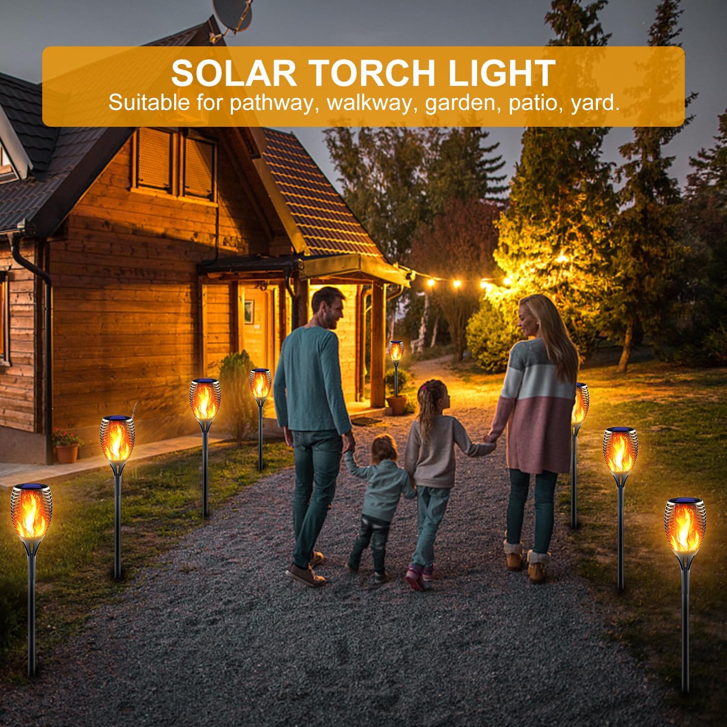 Awethone Solar Torch Lights 4 Pack, Ultra-Bright Flickering Flame Outdoor Tiki Torches, Waterproof Garden Pathway Lighting