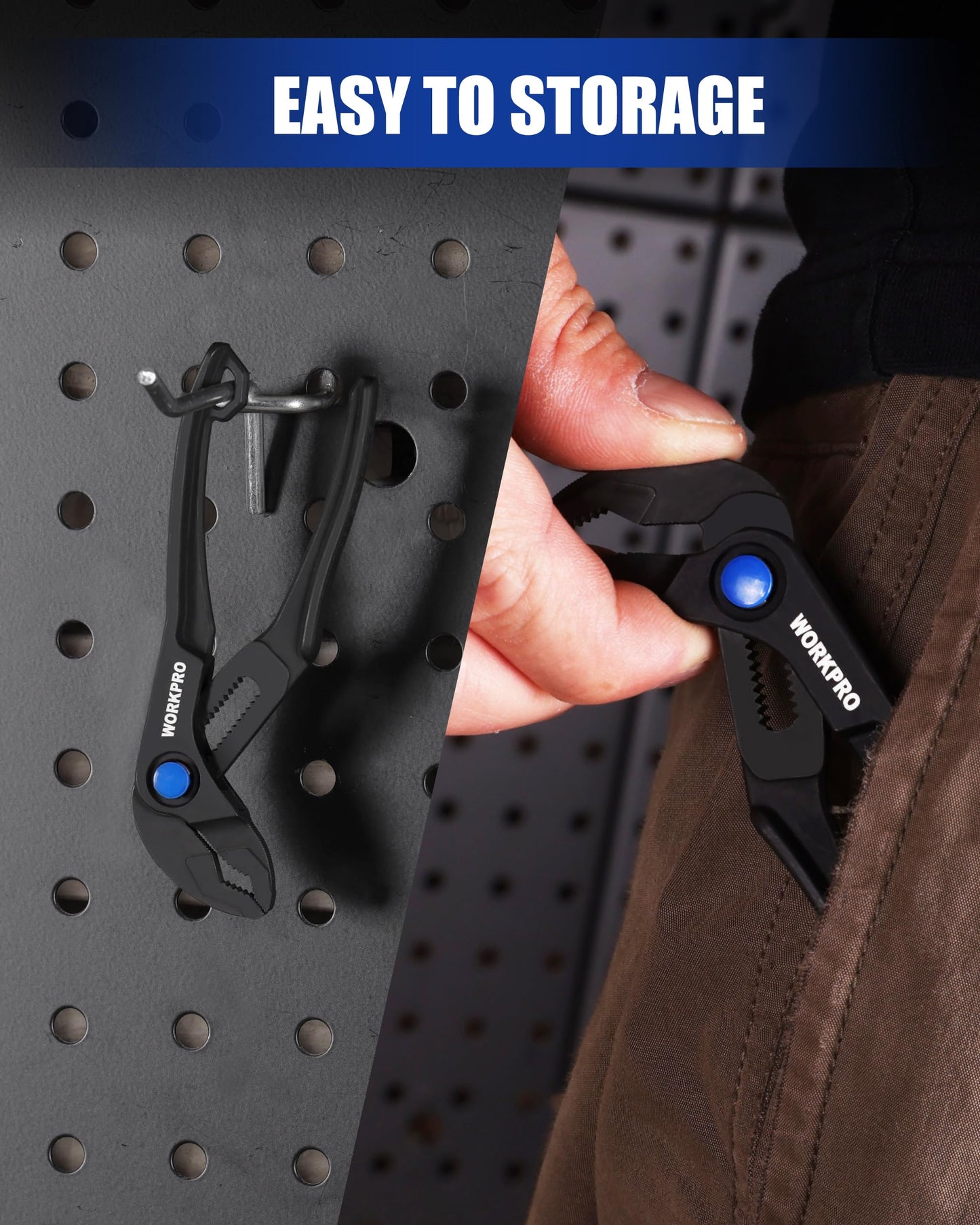 WORKPRO 4-Inch Mini Water Pump Pliers, Adjustable Groove Joint with 15-Position Push-Lock & V-Jaw, Ideal for Tight Spaces & Multi-Surface Grip