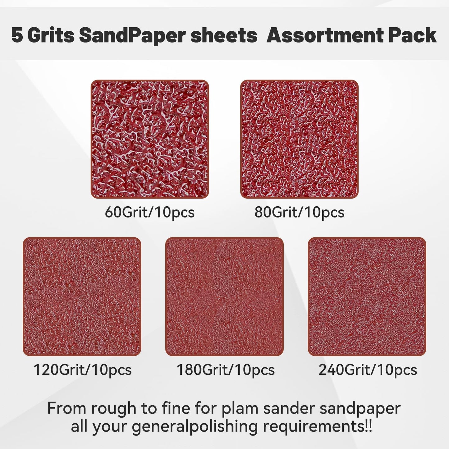 BAOSTC 1/4 Sandpaper Sheet,4-1/2"*5-1/2" Assorted 60-80-120-180-240,50PACK