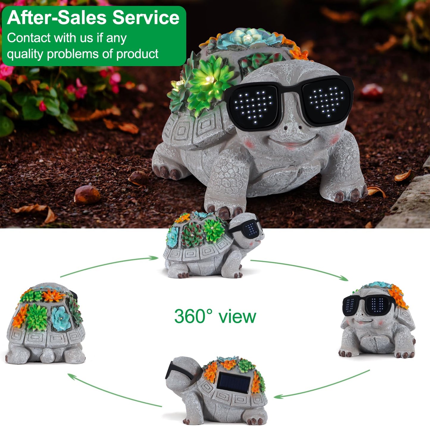Pawatee Solar Turtle Garden Statue with Succulent & LED Lights – Unique Outdoor Patio Decor, Birthday Gift for Women, Mom, Grandma