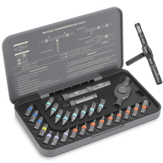 24-in-1 Magnetic Ratchet Screwdriver Set with Precision Bits, Ergonomic Rotatable Handle & Case – DIY, Home Repairs & Electronics