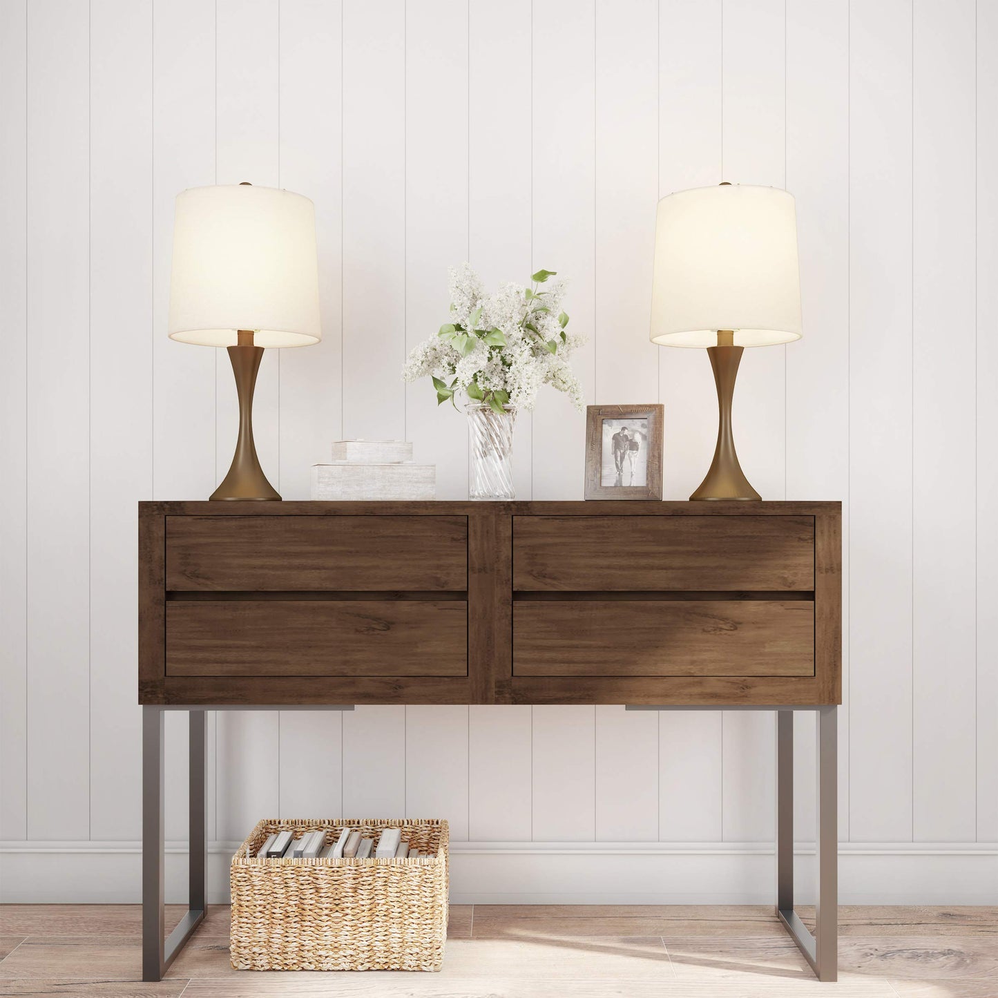 Table Lamps - Set of 2 Mid-Century Modern Lights with Metal Flared Trumpet Base - Includes Energy Efficient LED Light Bulbs by Lavish Home (Bronze)