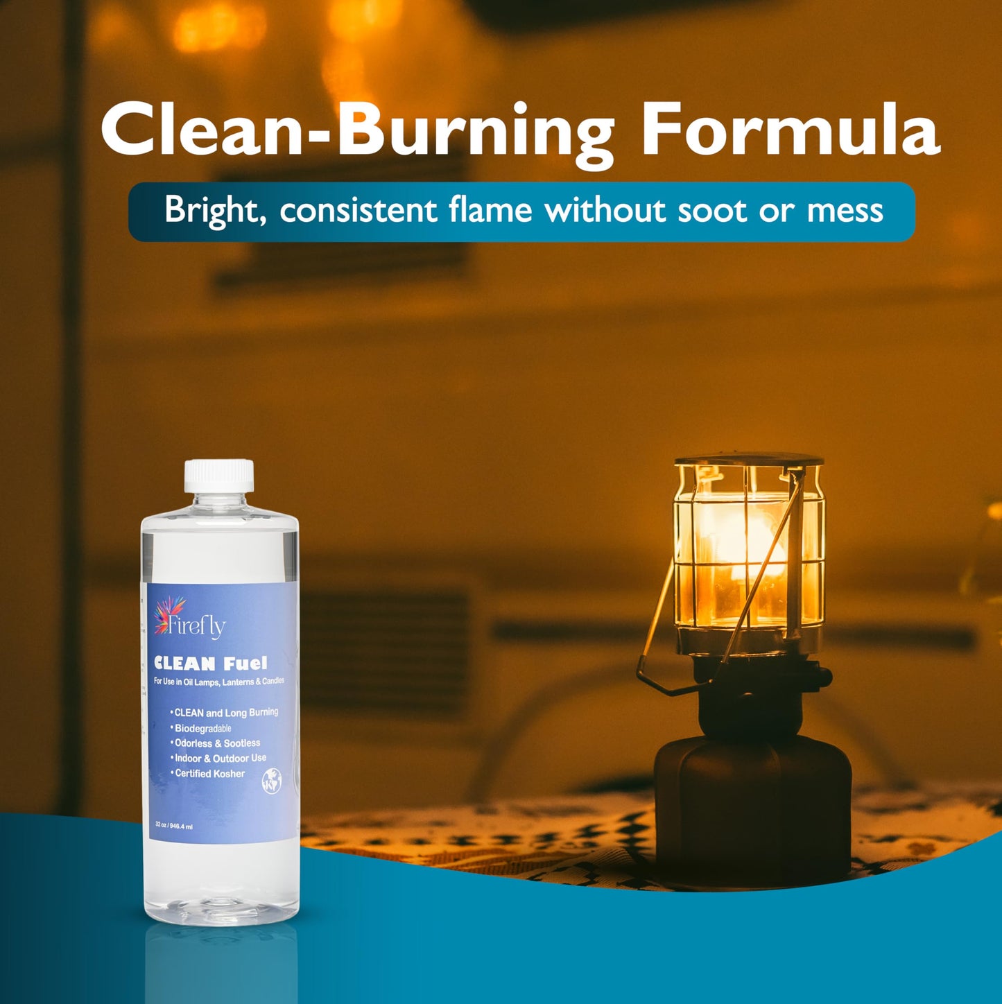 Firefly Fuel Clean Fuel Lamp Oil - Smokeless, Virtually Odorless, and Long-Lasting Burn Time for Indoor & Outdoor Lamps - 32 Ounces - Made in USA