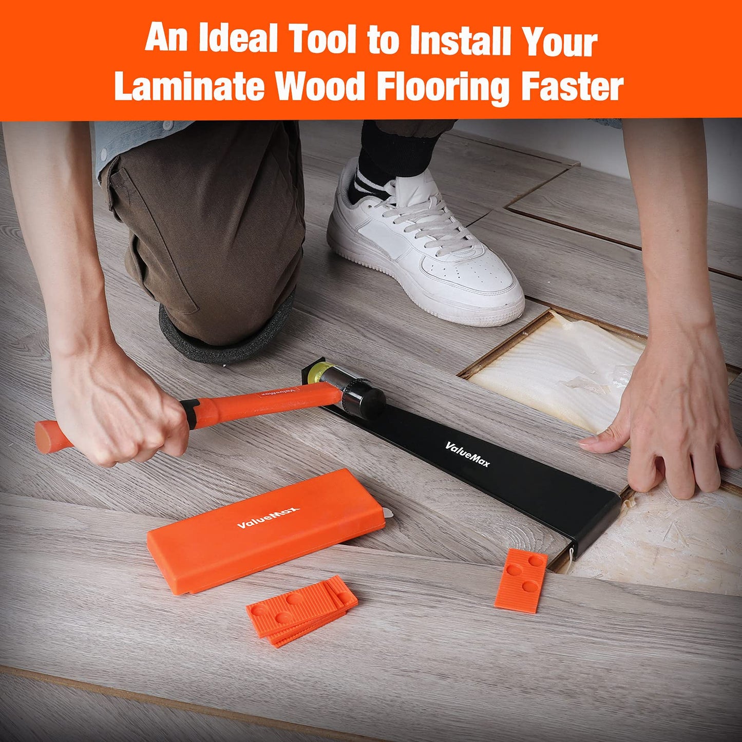 ValueMax Laminate Flooring Installation Kit w/ Solid Tapping Block, Heavy-Duty Pull Bar, Double-Faced Mallet, Kneepads & 30 Spacers