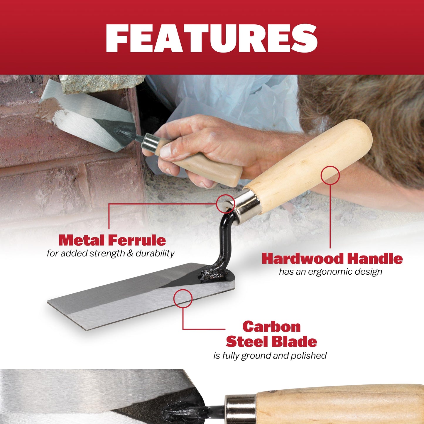 Marshalltown Masonry Margin Trowel, 5 Inches by 2 Inches, Carbon Steel Blade, Wood Handle, 97