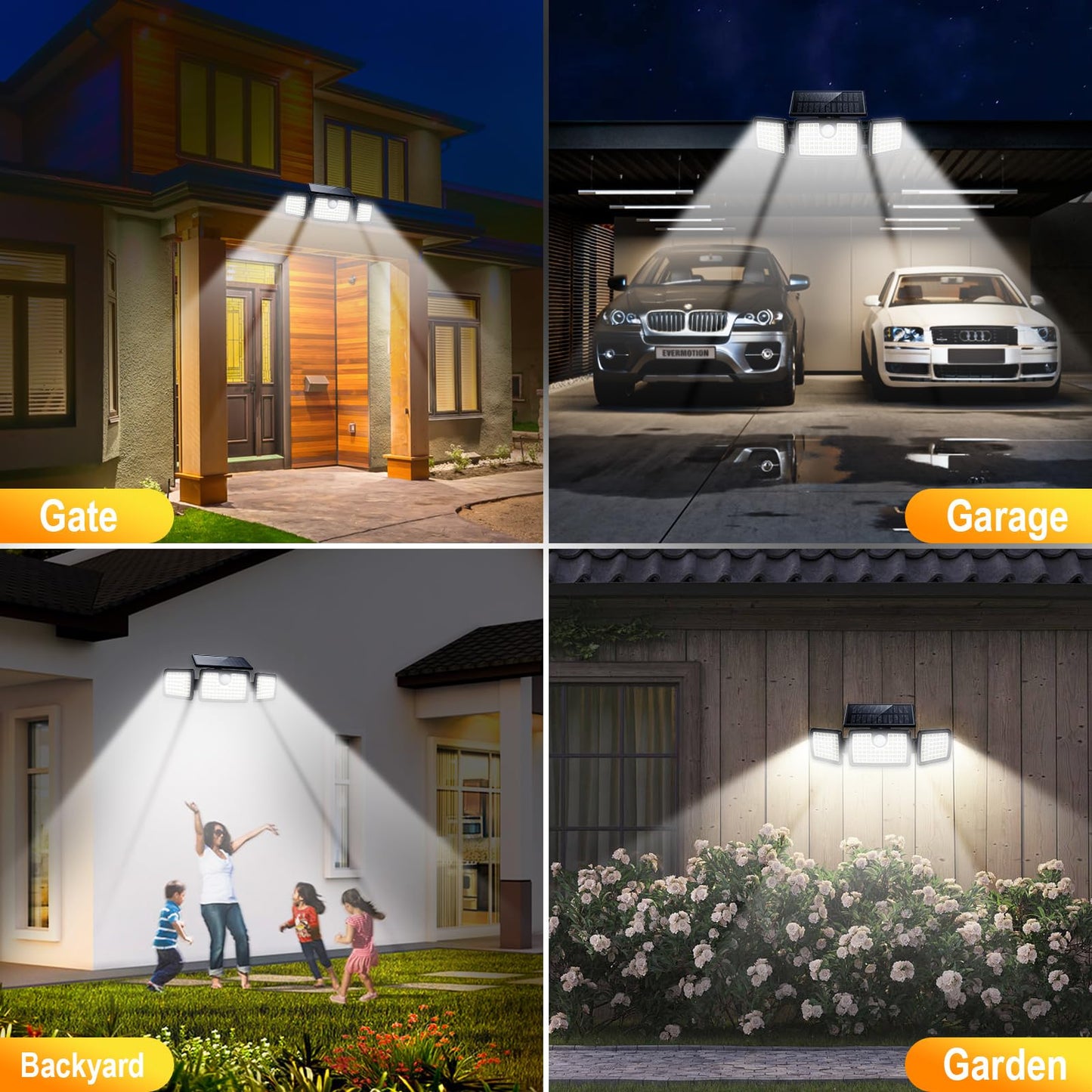 Solar Motion Sensor Flood Lights Outdoor, 2500LM 270° Wide Angle, IP65 Waterproof Solar Security Lights for Yard Garage, 2-Pack