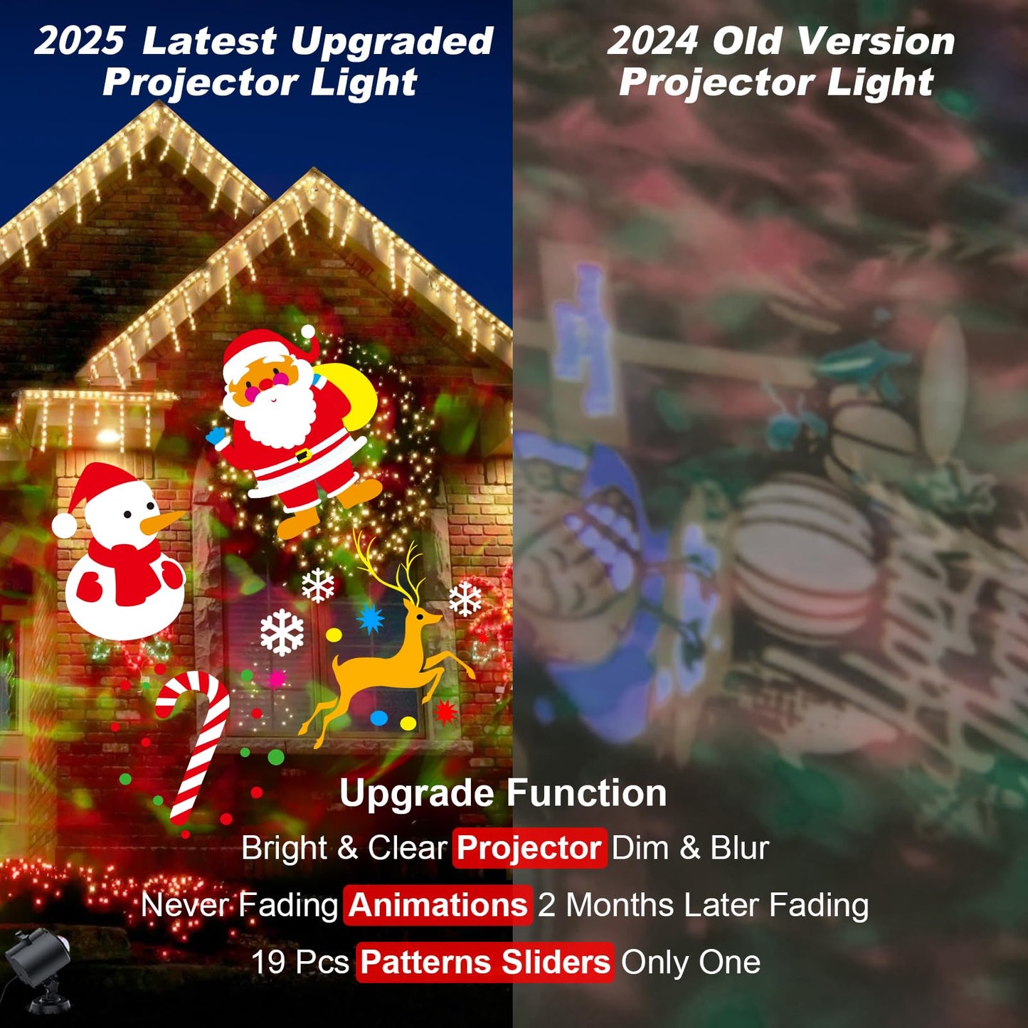 Brighter Christmas Projector Lights Outdoor, 2025 Upgrade with 19 HD Slides, Ocean Wave & Patterns, Weatherproof Holiday Projector for Christmas & Halloween