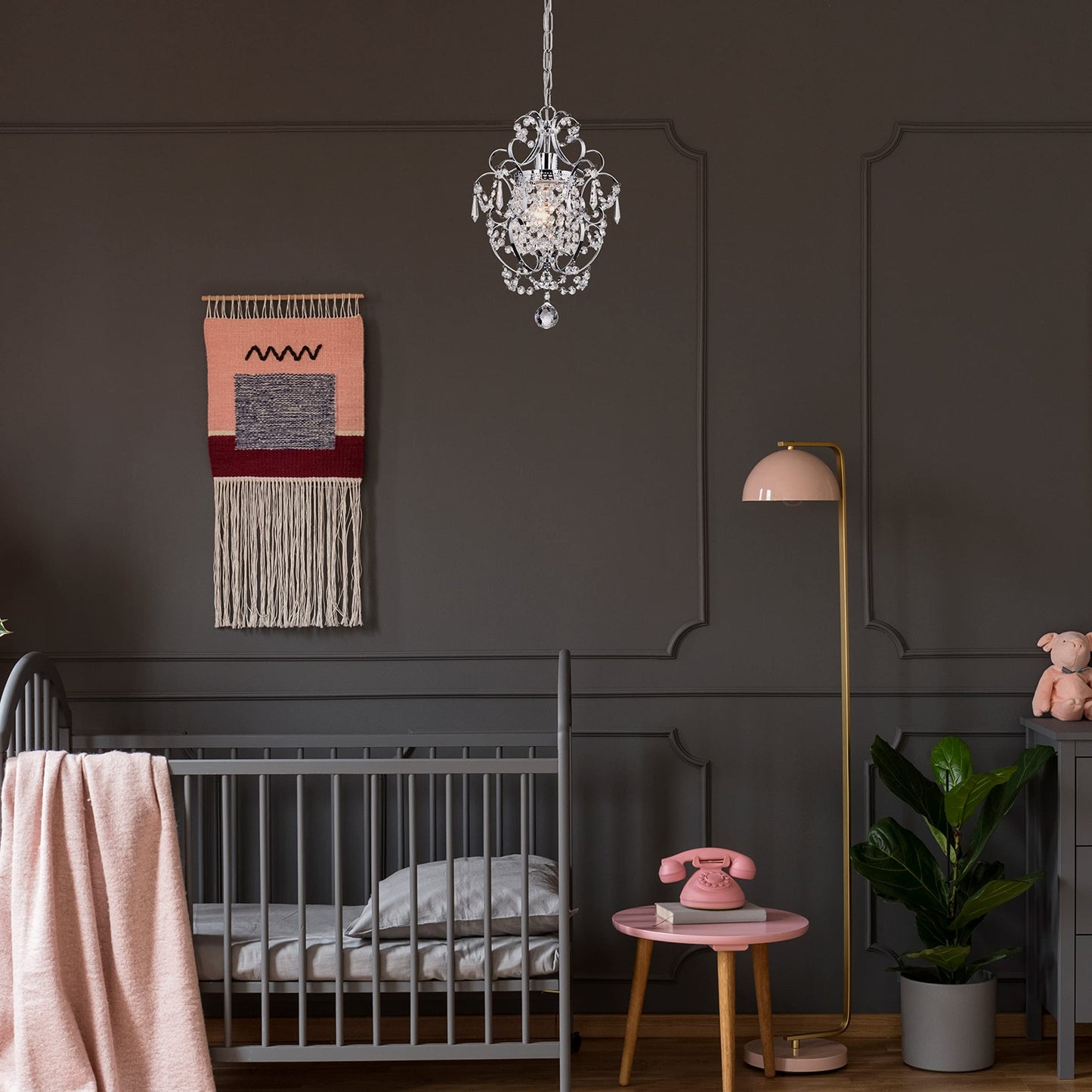 Edvivi Amorette Mini Crystal Chandelier, 1-Light Chrome Glam Ceiling Fixture, Adjustable Hanging Light for Bedroom, Closet & Kitchen Island