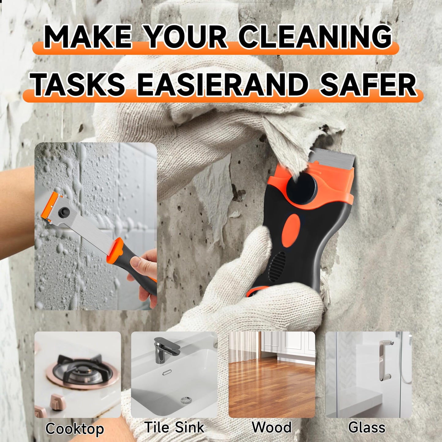 6PCS Razor Blade Scraper Set with 40 Extra Blades & 3 Wire Brushes, Glass, Paint, Sticker Scraper Tool for Windows & Stove