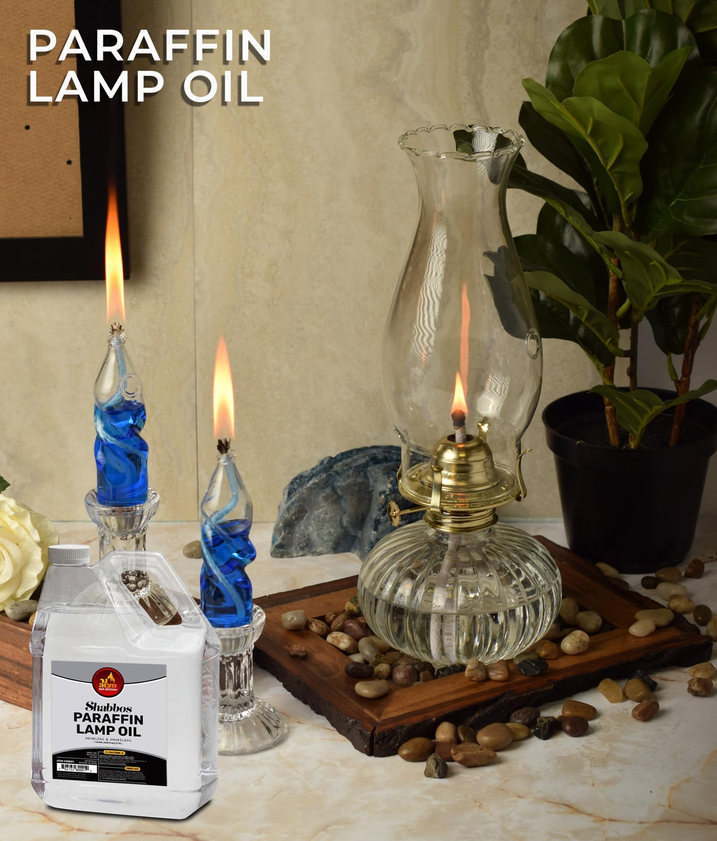 1 Gallon Paraffin Lamp Oil - Clear Smokeless, Odorless, Clean Burning Fuel for Indoor and Outdoor Use - Shabbos Lamp Oil, by Ner Mitzvah