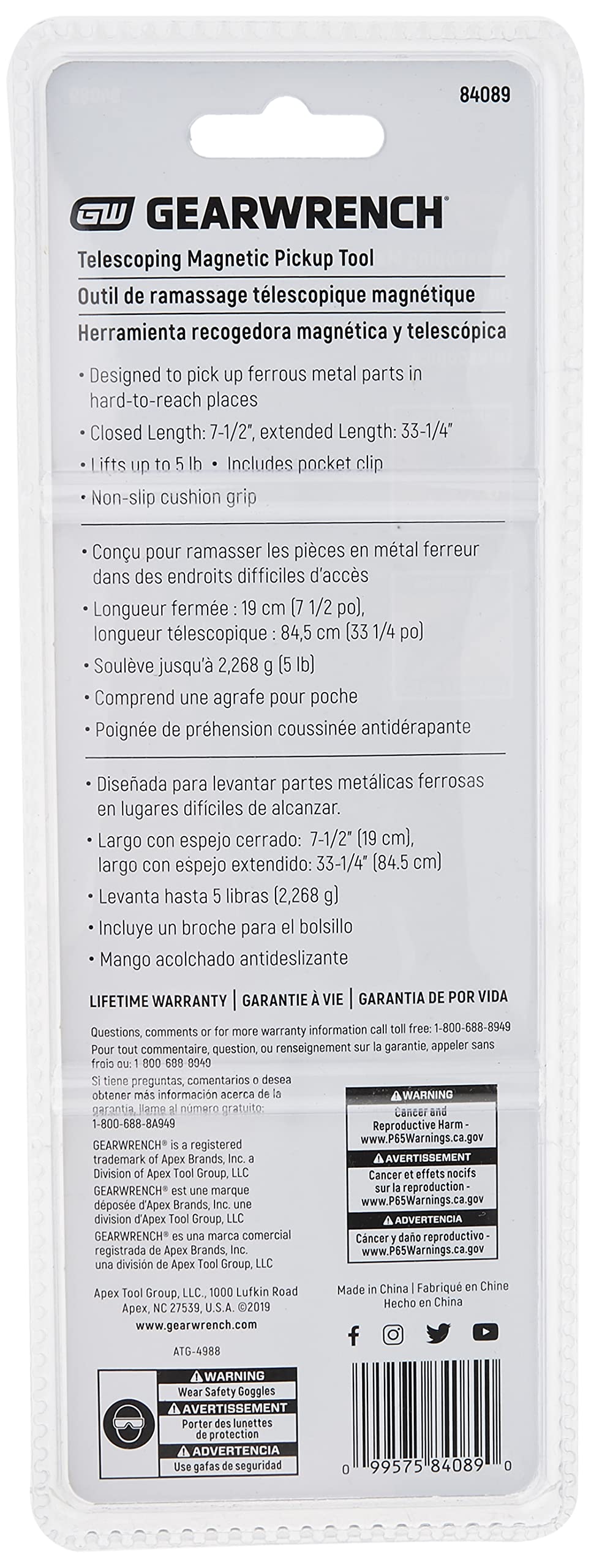 GEARWRENCH 33-1/4" Telescoping Magnetic Pickup Tool 5 lb. Capacity - 84089