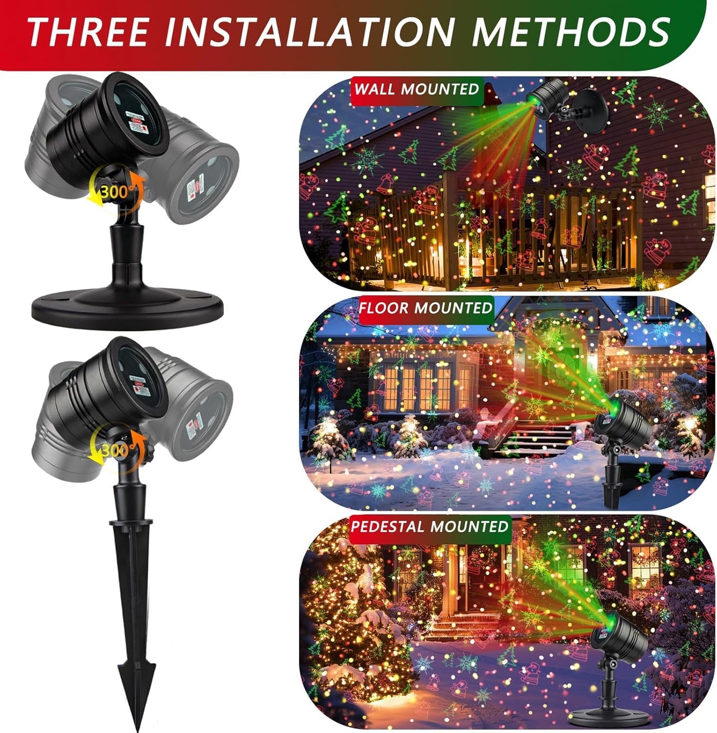 Christmas Laser Projector Lights Outdoor, Garden Laser Landscape Light with 5 Patterns, Red/Green Stars, IP65 Waterproof, Aluminum