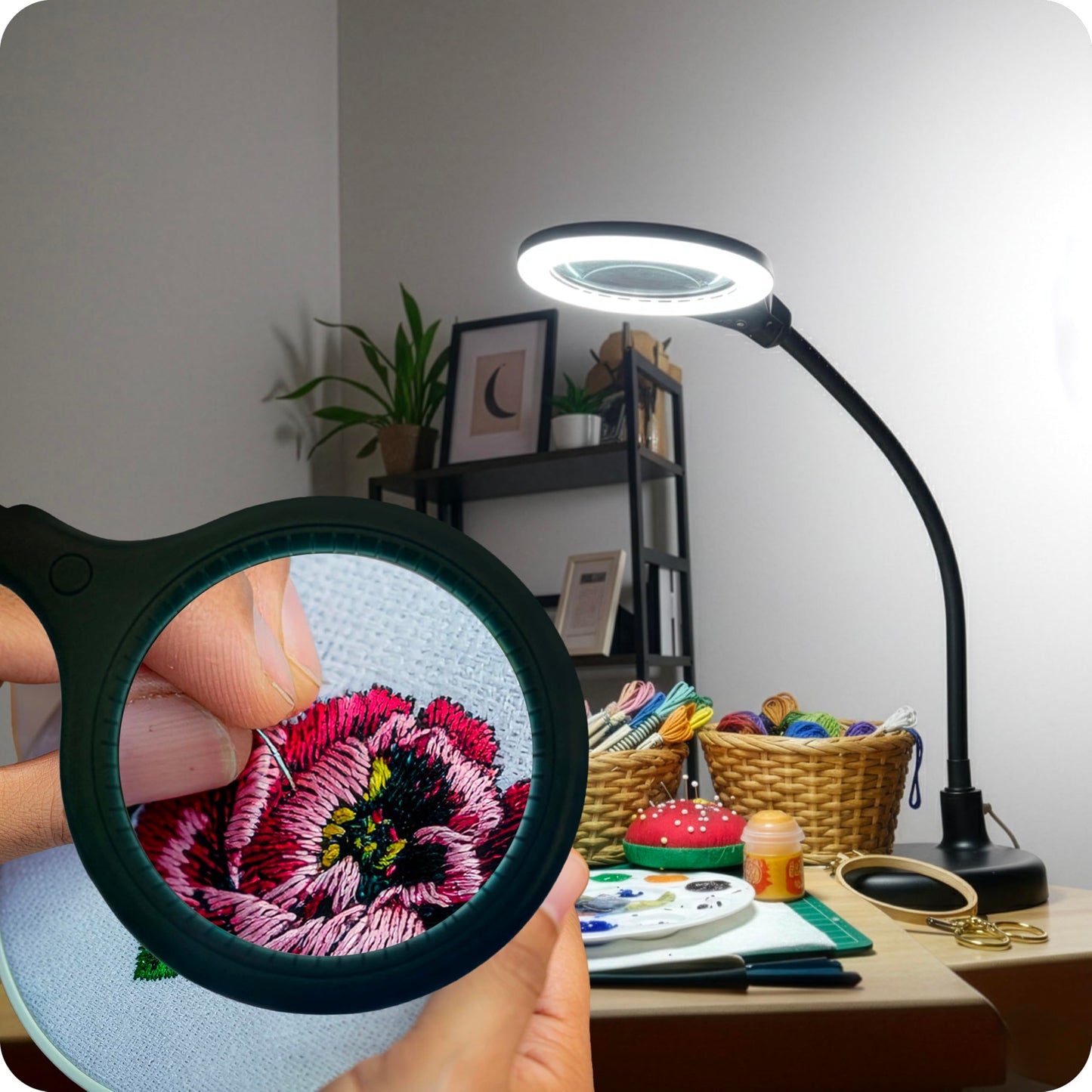 Brightech LightView Pro Flex 2-in-1 Magnifying Desk Lamp, 2.25X LED Lighted Magnifier, Adjustable Gooseneck for Reading, Crafts & Close Work