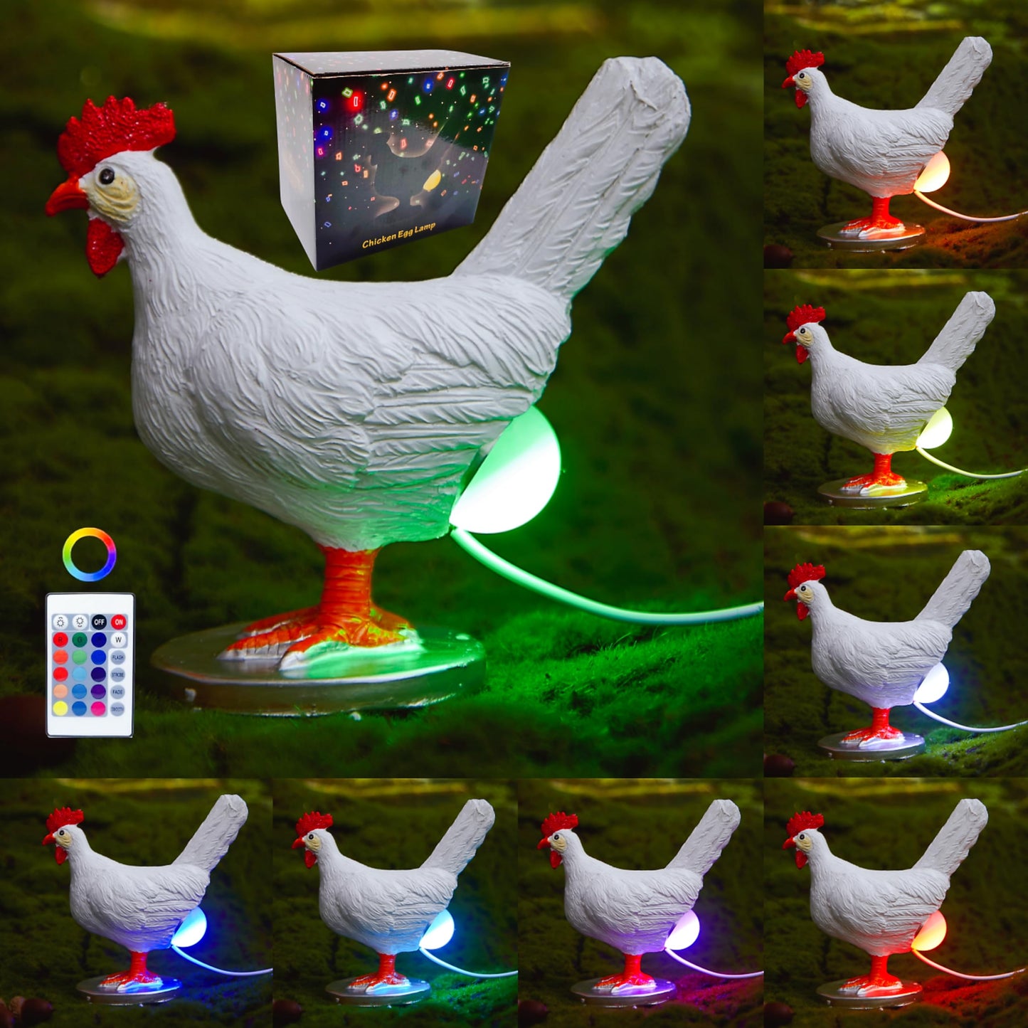 BooLai 3D Chicken Egg Lamp – 16-Color Remote LED Night Light, USB Powered, Resin Decor, Easter & Birthday Gift for Friends