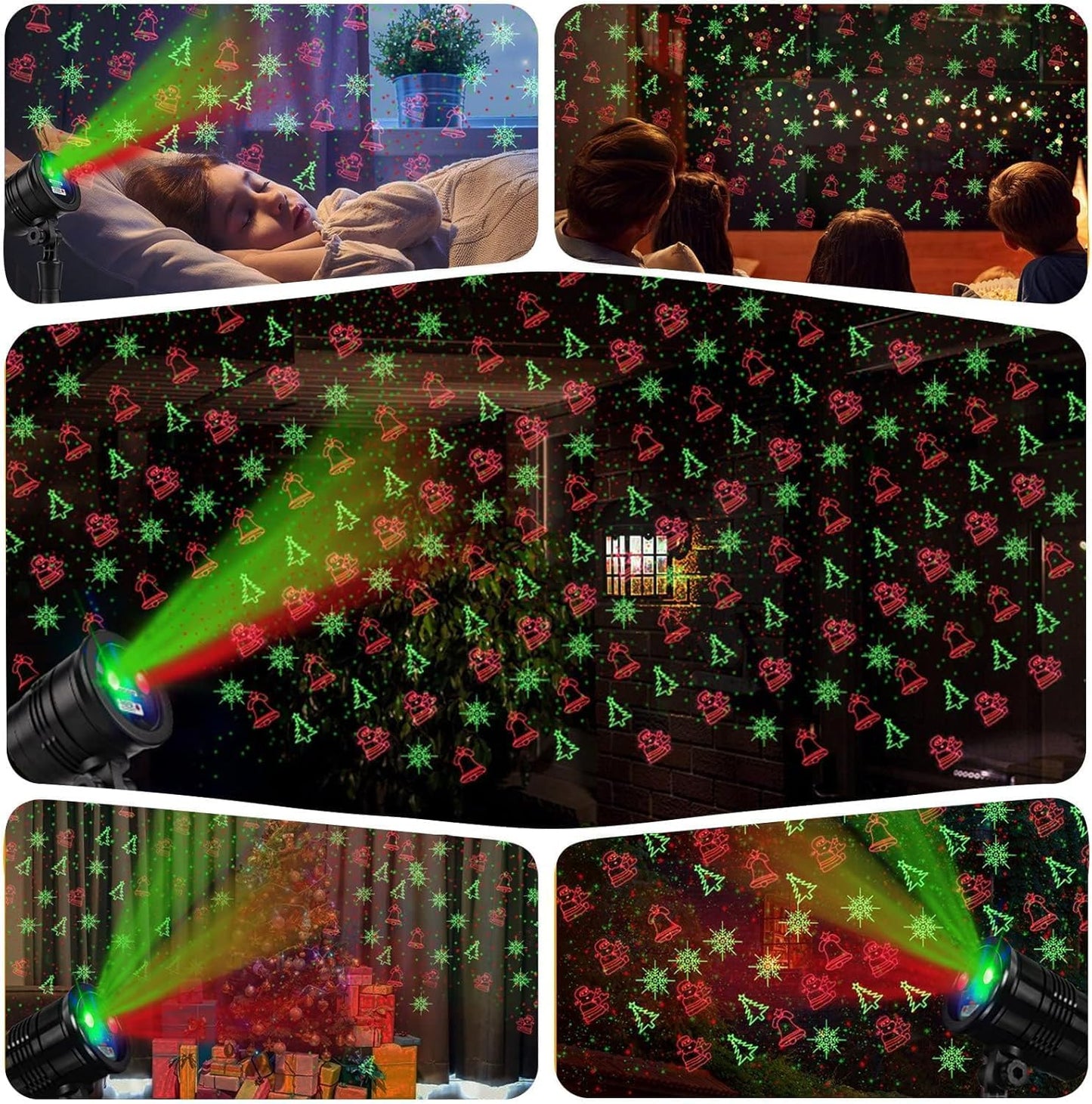 Christmas Laser Lights Outdoor Waterproof LED Star Projector, Red & Green, Wireless Remote for Home, Yard, Garden, Patio, Indoor Decor