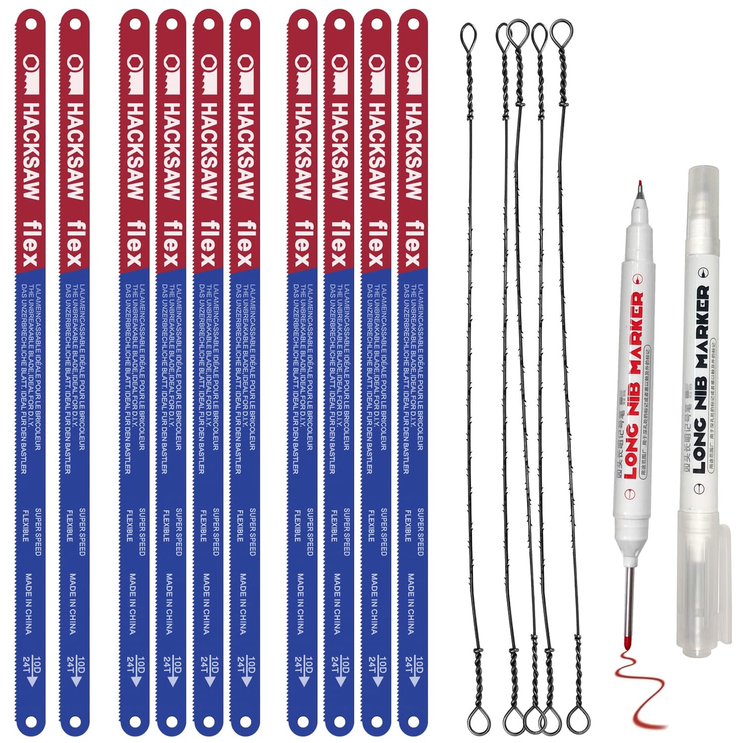 10 Pack Hacksaw Blades, High Speed 24 Tpi - 12" Length Hacksaw Blades 12 Inch Metal