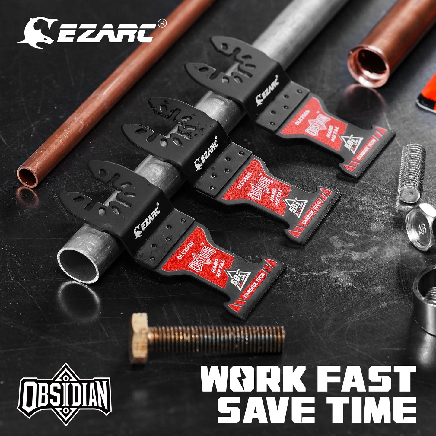 EZARC Obsidian Carbide Oscillating Saw Blades, Multi Tool Blades Quick Release for Hard Metal, Nails, Bolts and Screws, 3-Pack
