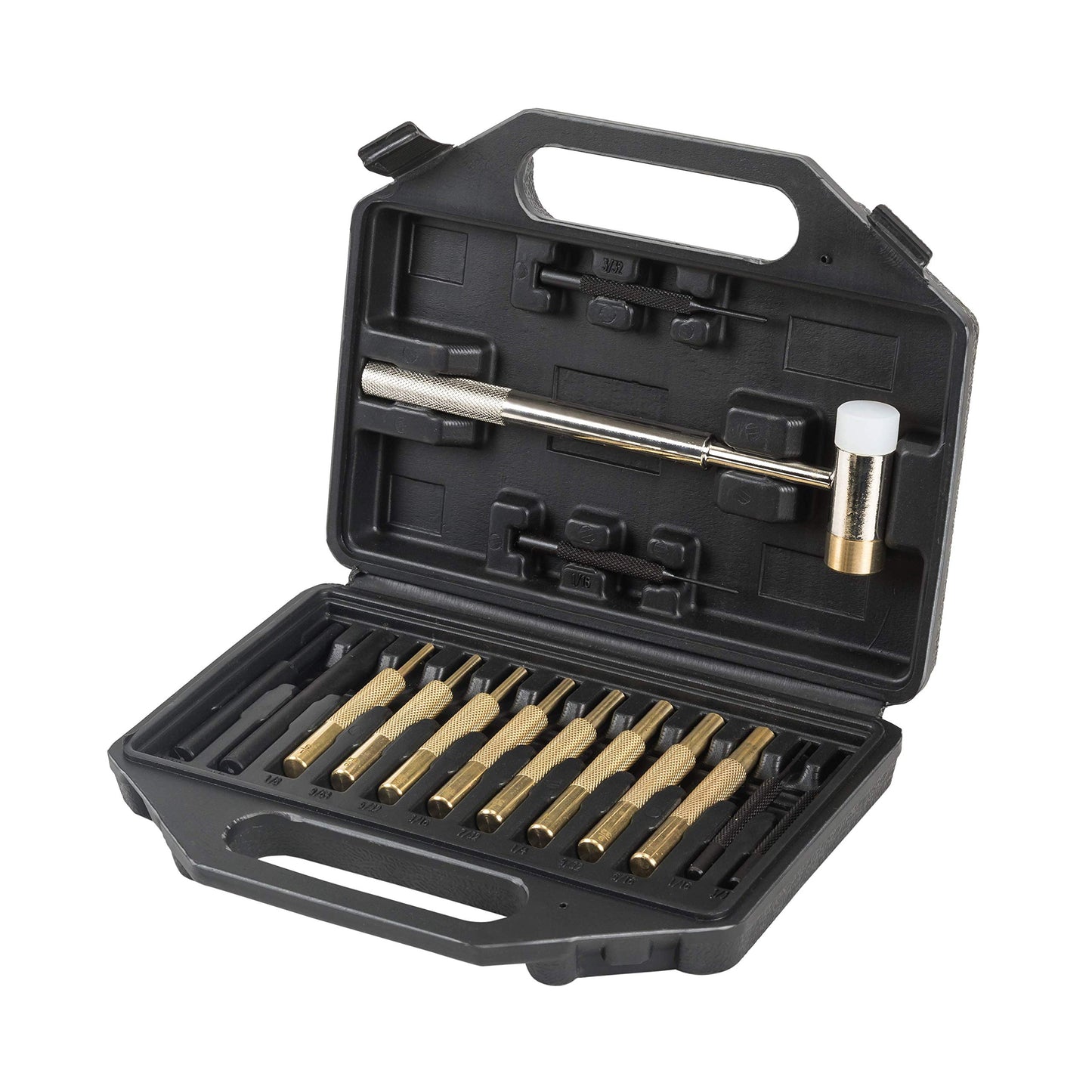 Tuffman Tools 15-Piece Brass Punch Set with Hammer – Steel, Plastic & Brass Punches, Storage Case, Ideal Gunsmithing Roll Pin Set