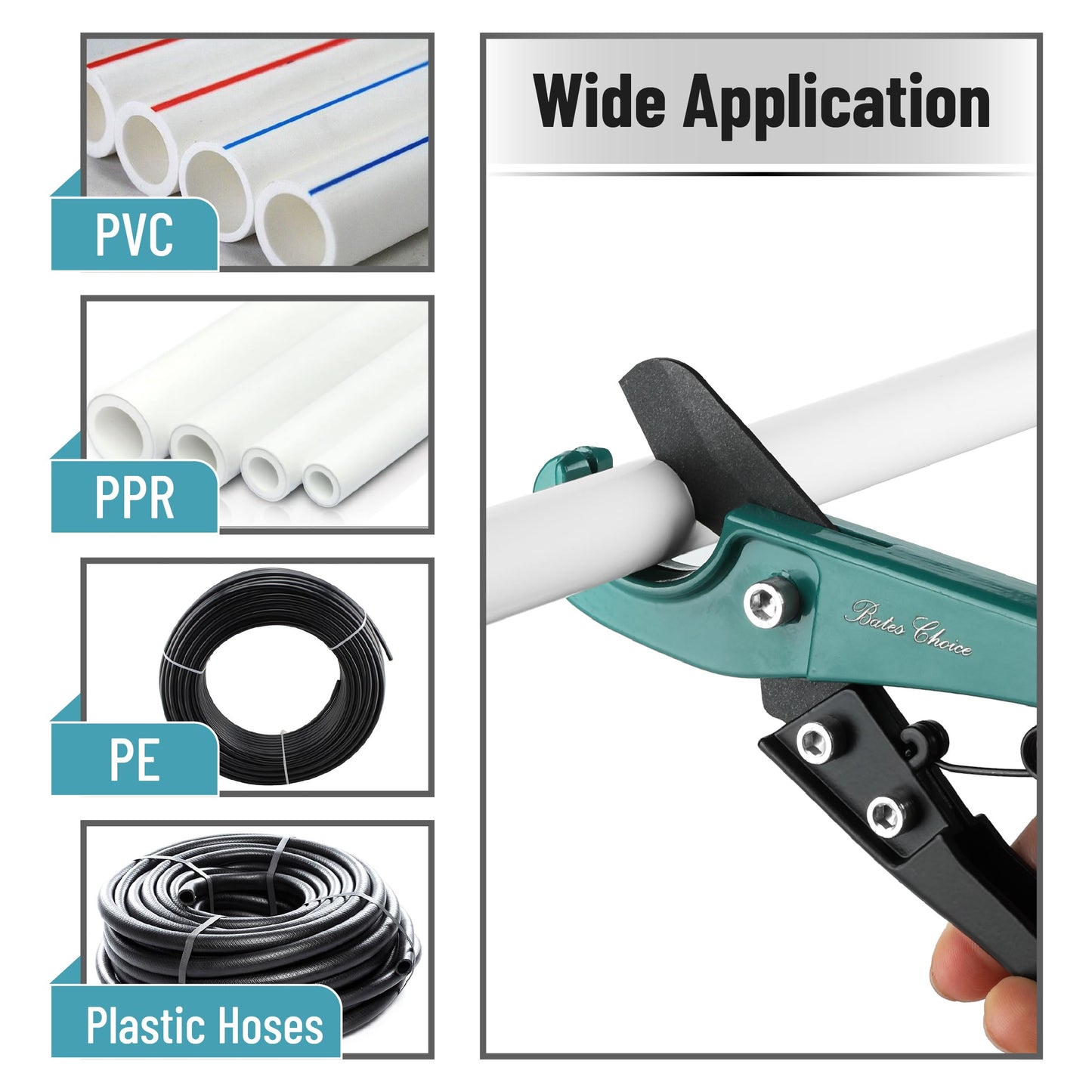 Bates PEX Pipe Cutter & Tube Cutter Set, Cuts 1/8"-1-1/4", Includes PTFE Tape, Rubber Hose & Plastic Pipe Cutting Tools for Plumbing