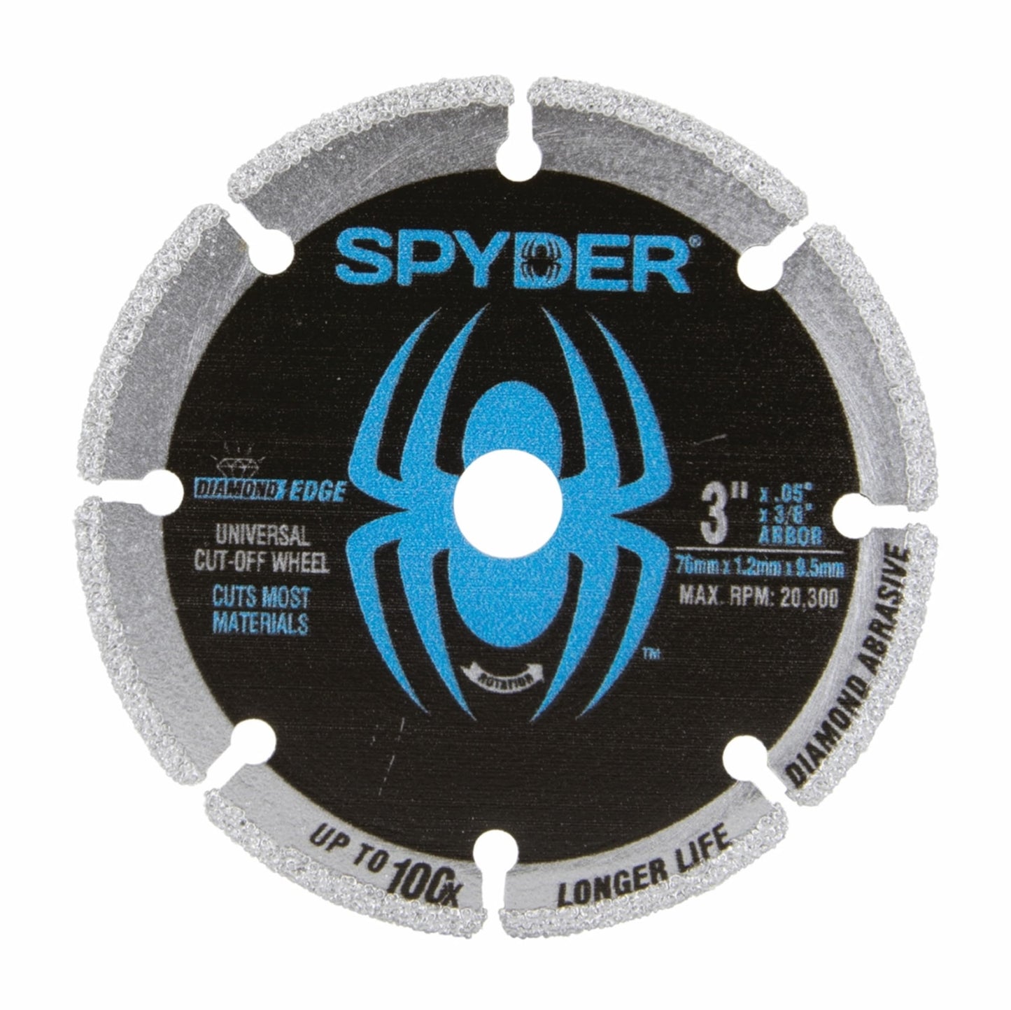 Spyder 3-Inch Diamond Bite Cut-Off Wheel for Steel, Cast Iron, Rebar, Stone, Concrete Block, Ceramic Tile, and More, 3/8-Inch Arbor (14003)