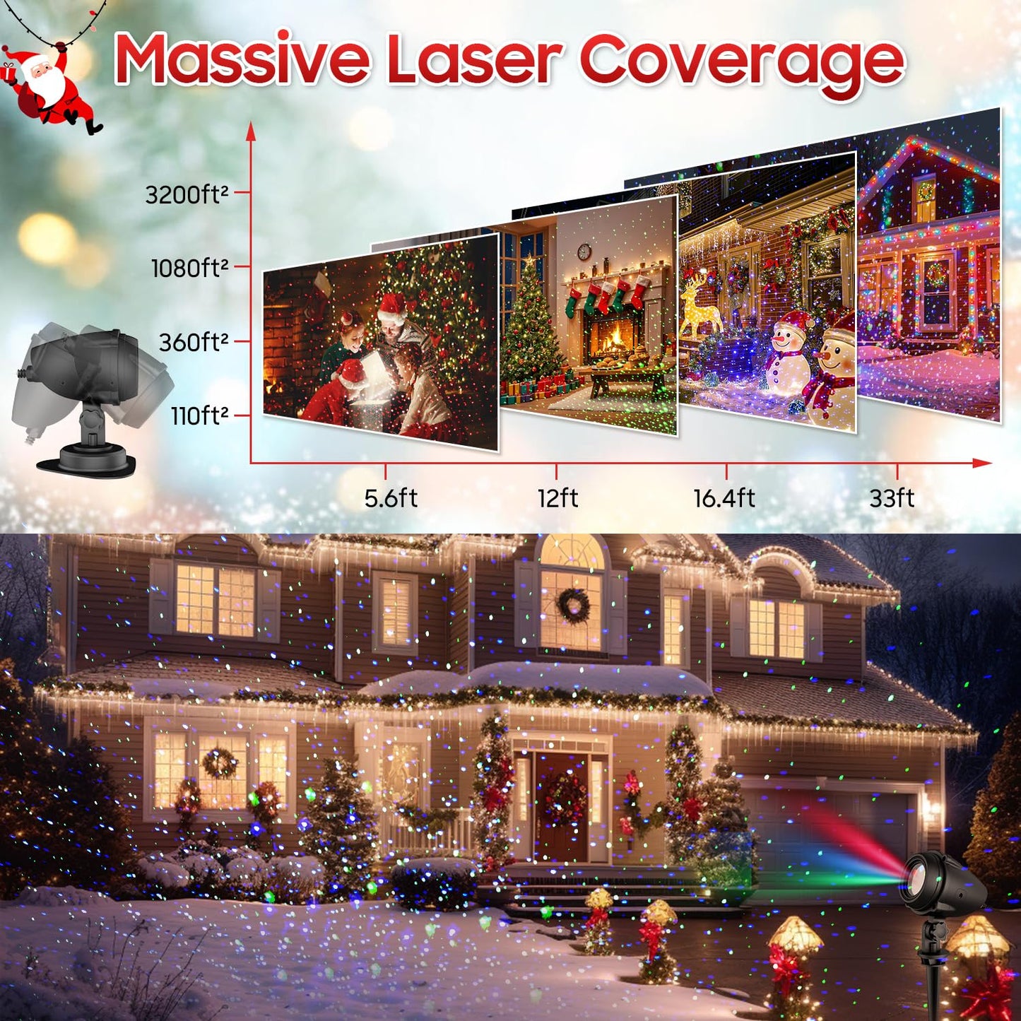 Christmas Projector Lights Outdoor, RGB Firefly Laser Light Projector, Red Green Blue Galaxy Star Show, IP65 Waterproof Holiday Yard Garden Decor