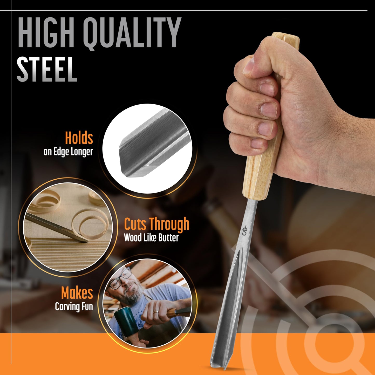 Schaaf 7-Piece Wood Carving Chisel & Gouge Set with Canvas Case, CR-V 60 Steel, Sharp Woodworking Tools for Beginners & Pros