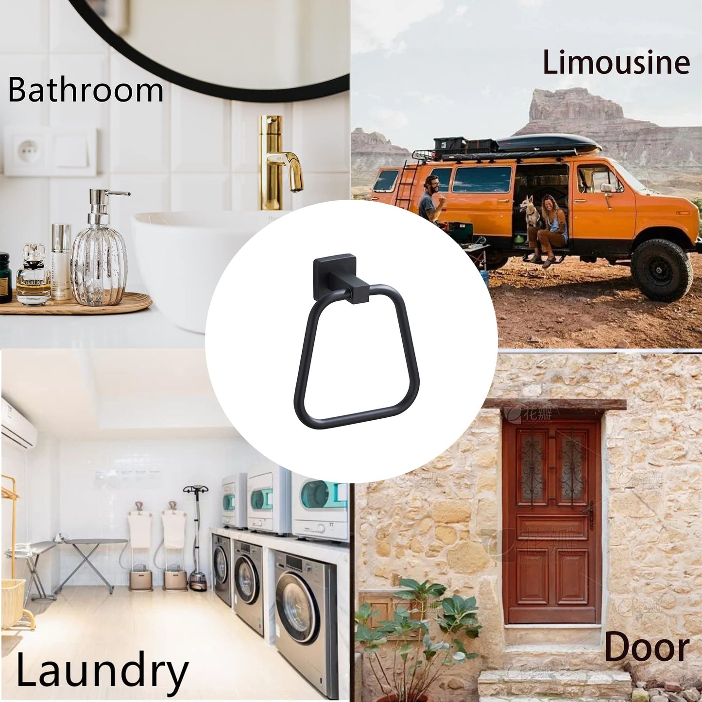 Matte Black Towel Ring for Bathroom, Kitchen Bath Towel Holder Hangers Wall Mount Heavy Duty Stainless Steel