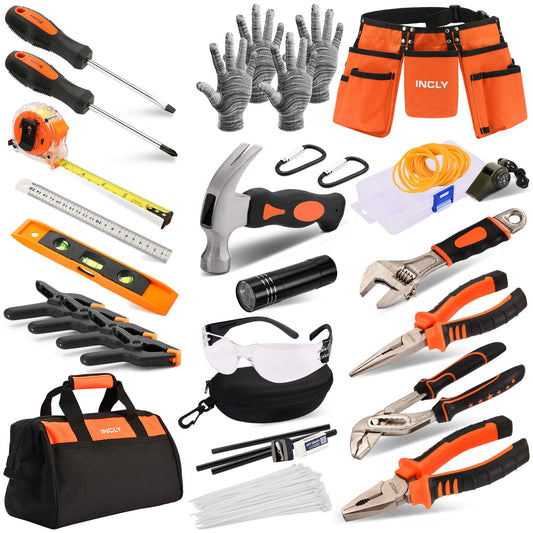 INCLY 95-Piece Kids Real Tool Set with Hammer, Screwdrivers & More, Includes Tool Belt & Bag for DIY, Building & Woodworking Fun
