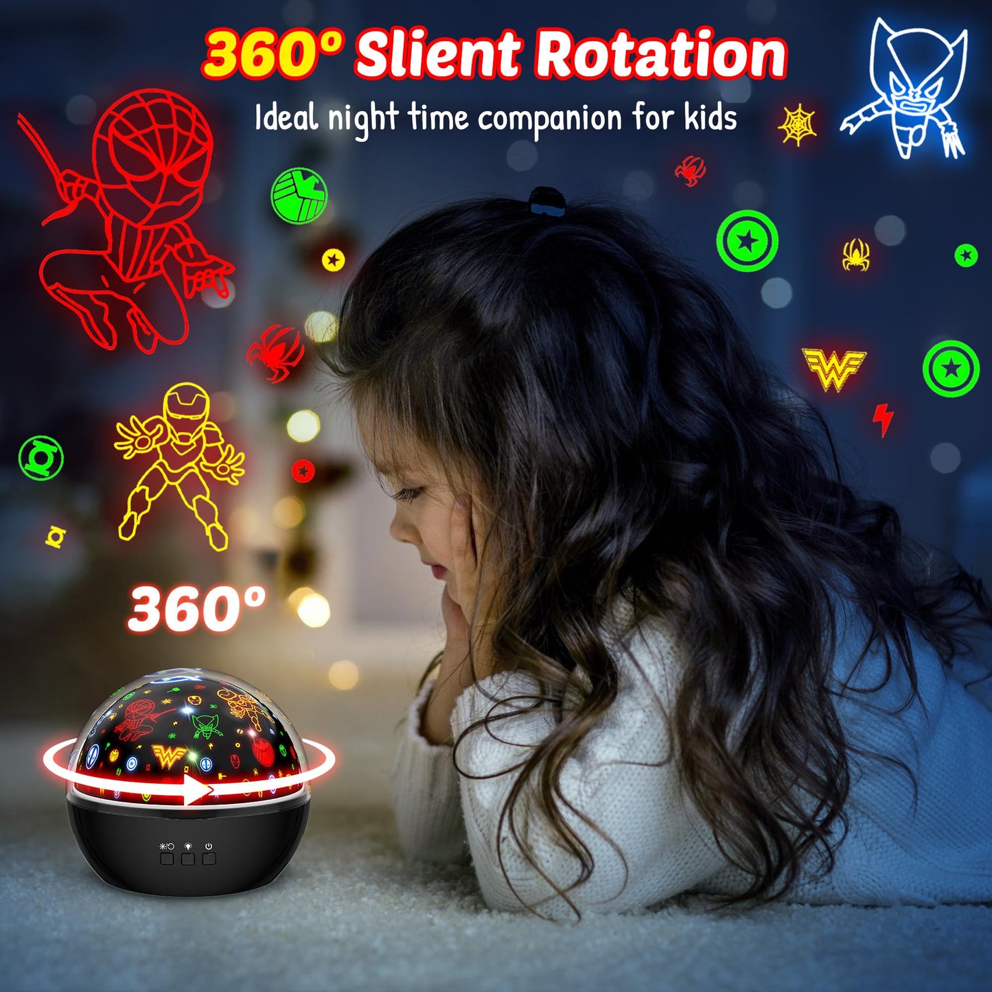 MOKOQI Spiderman 2-in-1 Night Light & Star Projector for Boys | Avengers Superhero Bedroom Decor & Gift for Kids 4-6