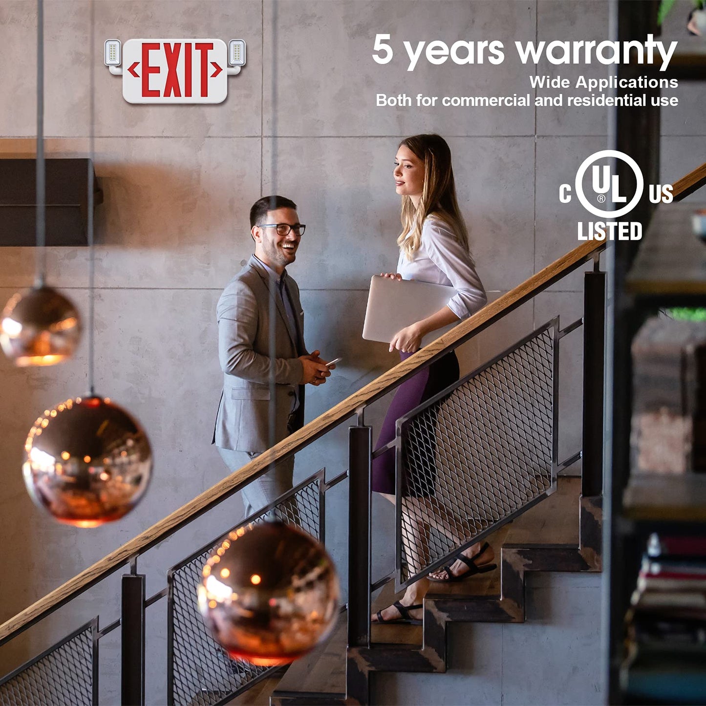 SITISFI LED Emergency Exit Sign Light with 2 Adjustable Heads & Backup Battery, US Red Letter, UL 924, AC120/277V, 2-Pack