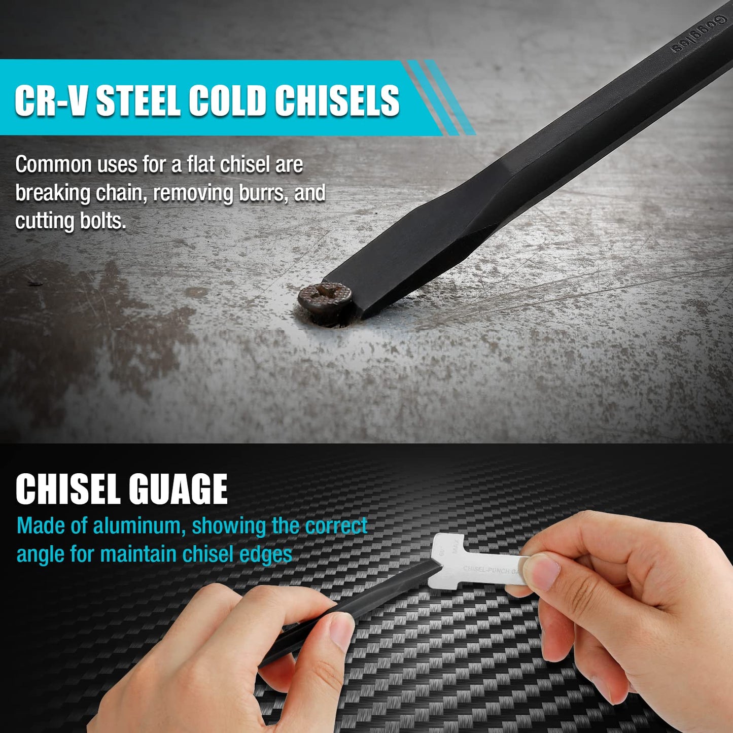 DURATECH 18-Piece Punch & Chisel Tool Set with Pin, Center, Nail Punch, Alignment Tool, Cold Chisel, Gauge & Rolling Pouch