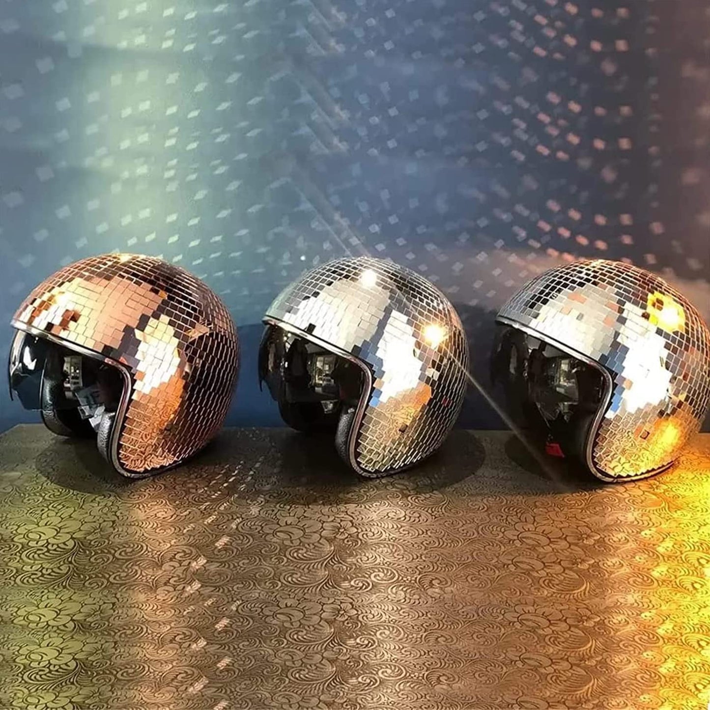 YIZUPTC Disco Ball Helmet Party Decoration Glitter Glass Cap with Retractable Visor Cowboy Hat Novelty Favor Supplies Home Art (Silver)