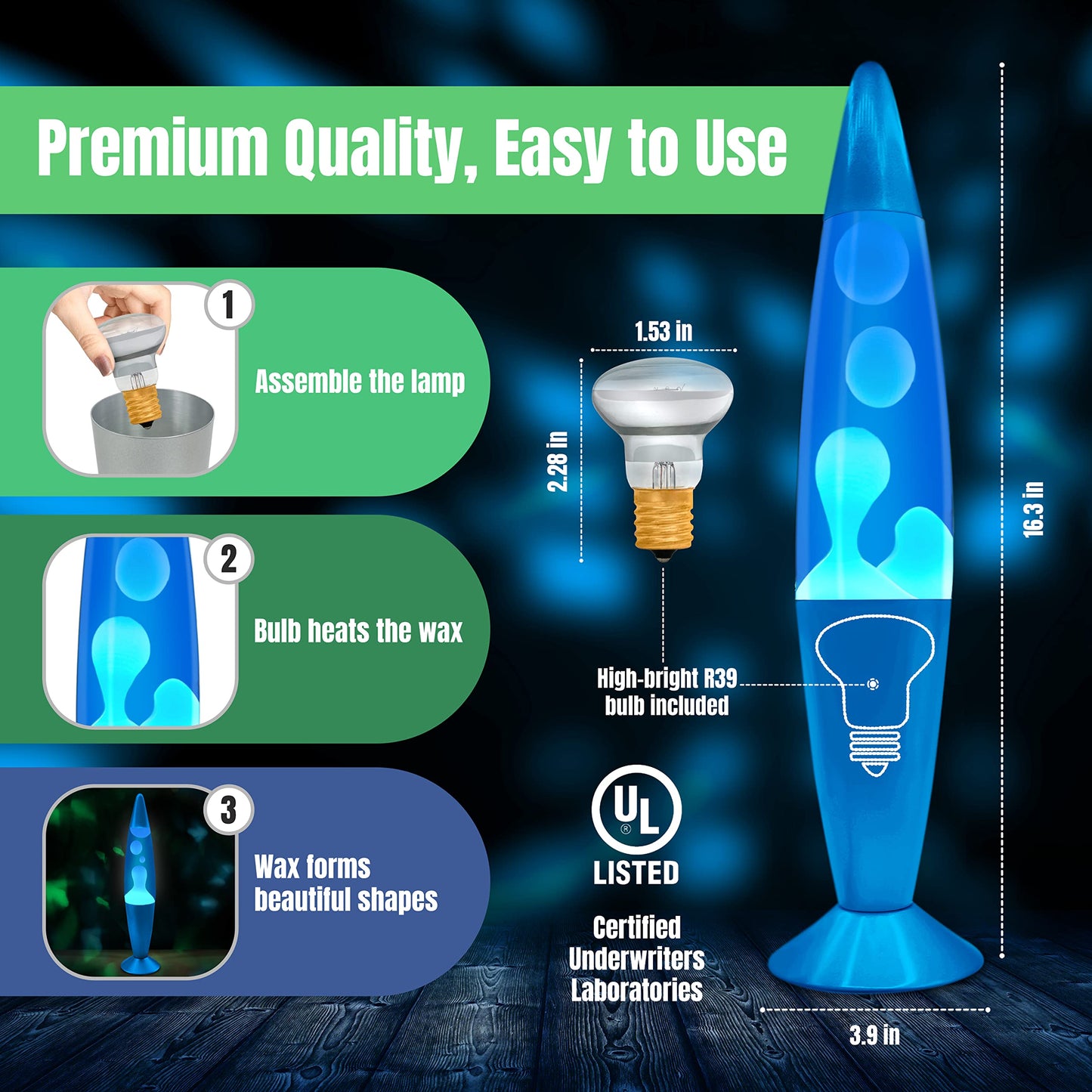 JAMBO 16" Blue & White Magma Motion Lamp – Relaxing Liquid Night Light for Bedroom, Living Room, Office, Teens & Adults