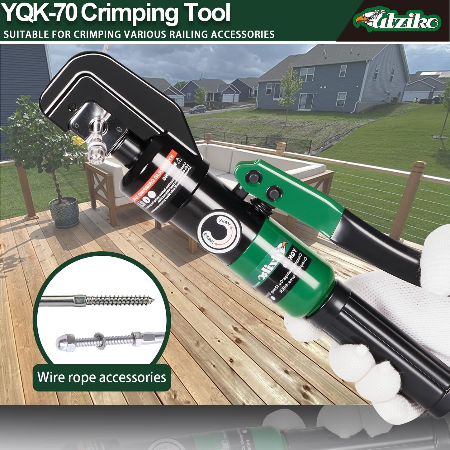 UTZIKO Hydraulic Cable Lug Crimper 10 US TON 12 AWG to 00 (2/0) Electrical Terminal Cable Wire Tool Kit with 9 Die (12awg~00awg Crimping Tool)