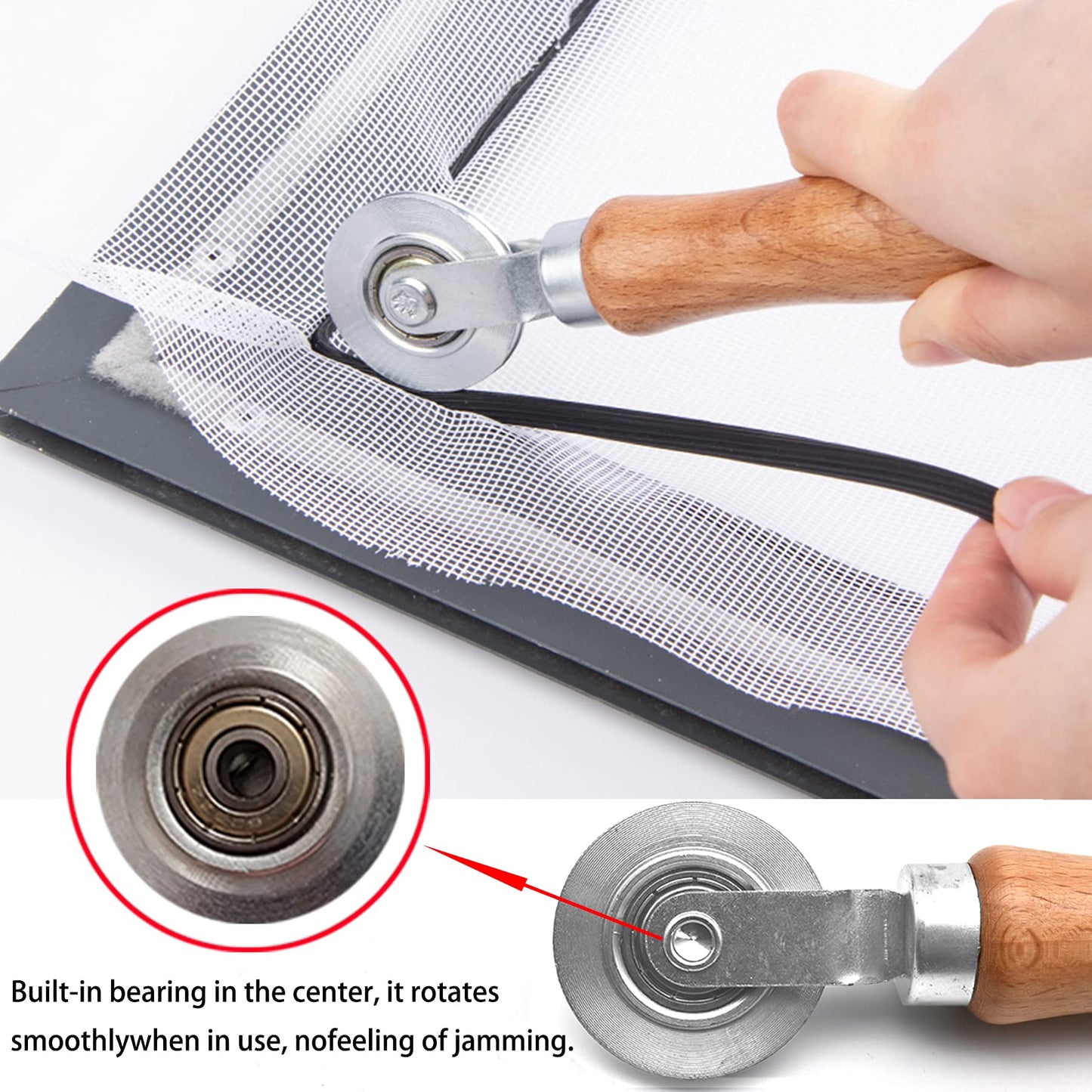 BAYTORY 3Pcs Screen Tool, Window Screen Spline Roller Tool with Wooden Handle and Steel/Nylon Bearing Wheels, Mesh Screen Door Repair Kit Easy to Use