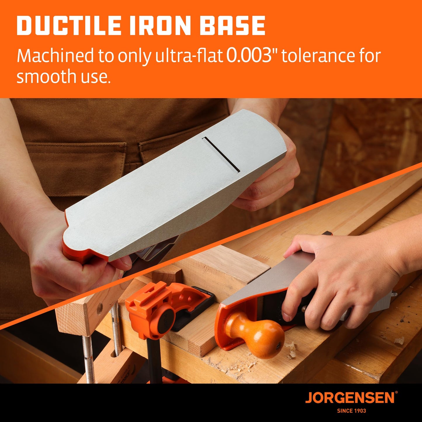 JORGENSEN No.4 10" Wood Hand Planer – Professional Smoothing Plane, Adjustable Depth, Ductile Iron Body for Woodworking & Craft