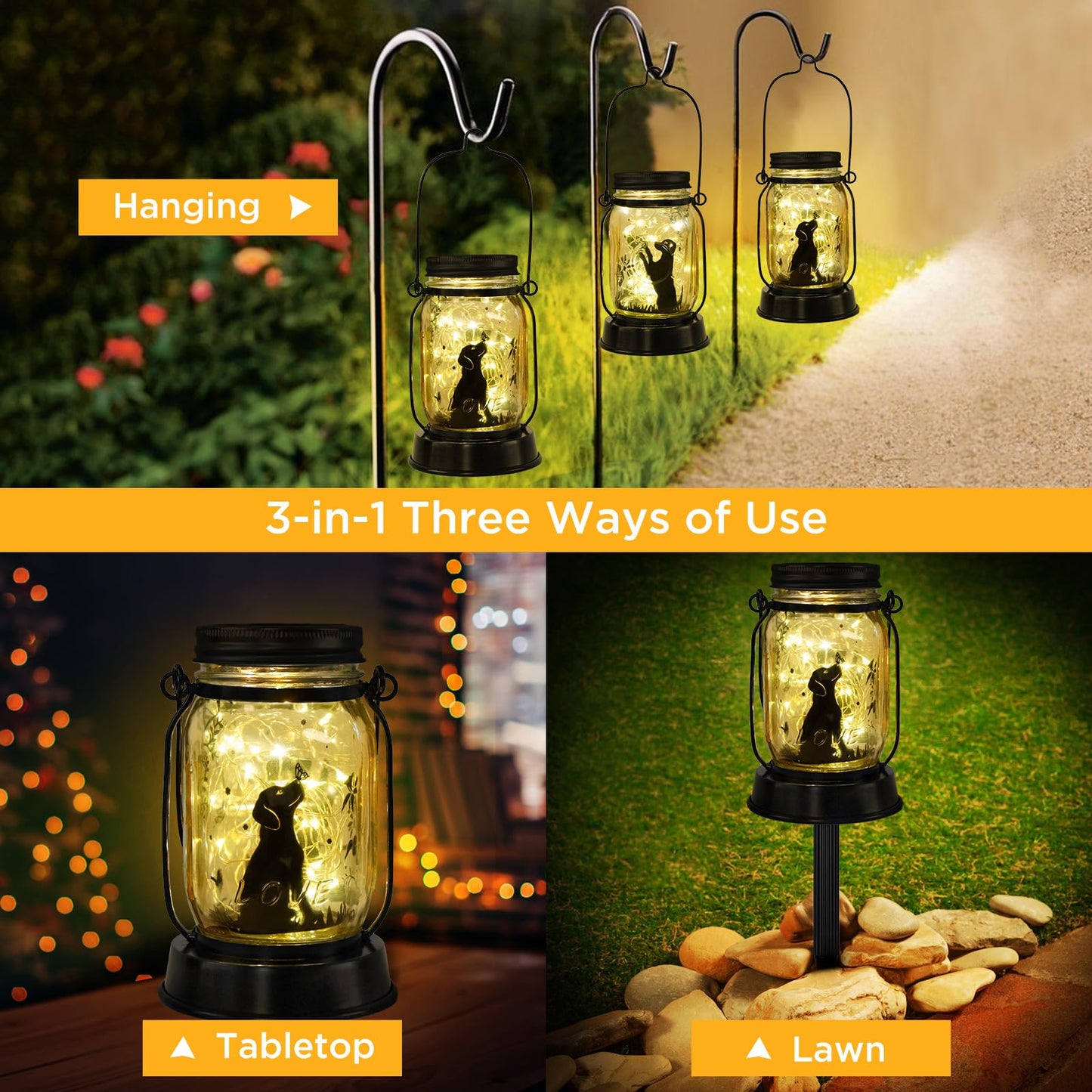 Dog Lover Gifts for Women & Moms – Butterfly Solar Dog Lanterns, Outdoor Hanging Fairy Lights, Yard Garden Patio Puppy Decor