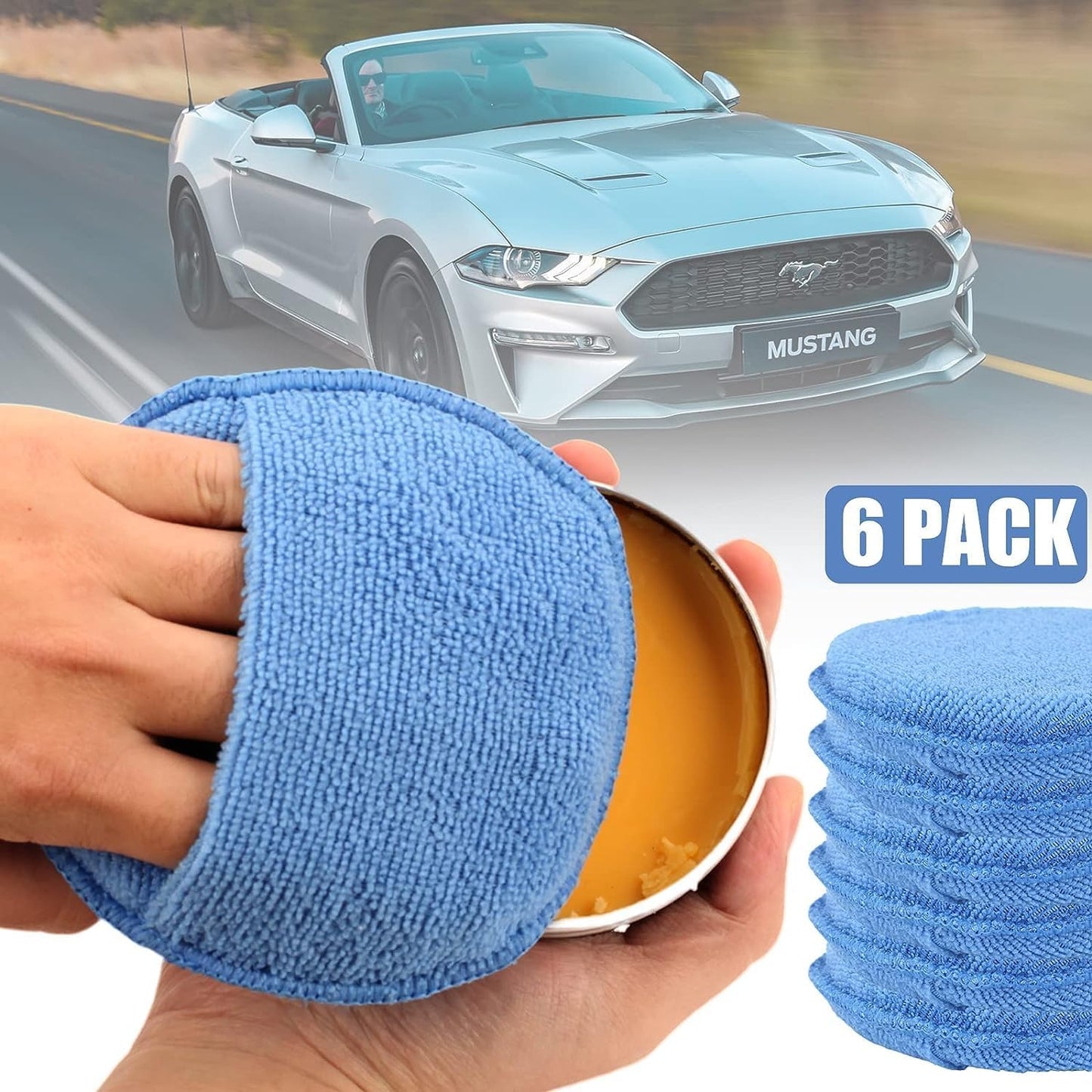 FONAROLL Microfiber Wax Applicator Pads with Finger Pocket, 5-Inch Buffing & Polishing Pads for Car Detailing, Cleaning & Waxing (6 Pack)